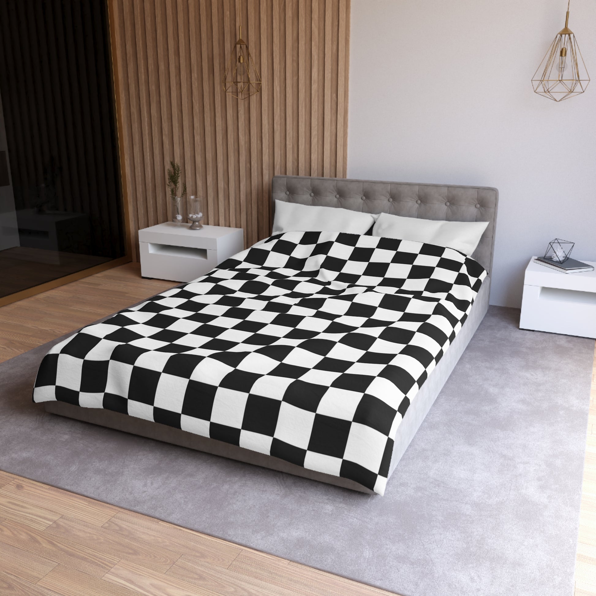 Checkerboard White and Black Microfiber Duvet Cover, Artsulli - Art is Long, Life is Short, Home Decor, , , , , , , 