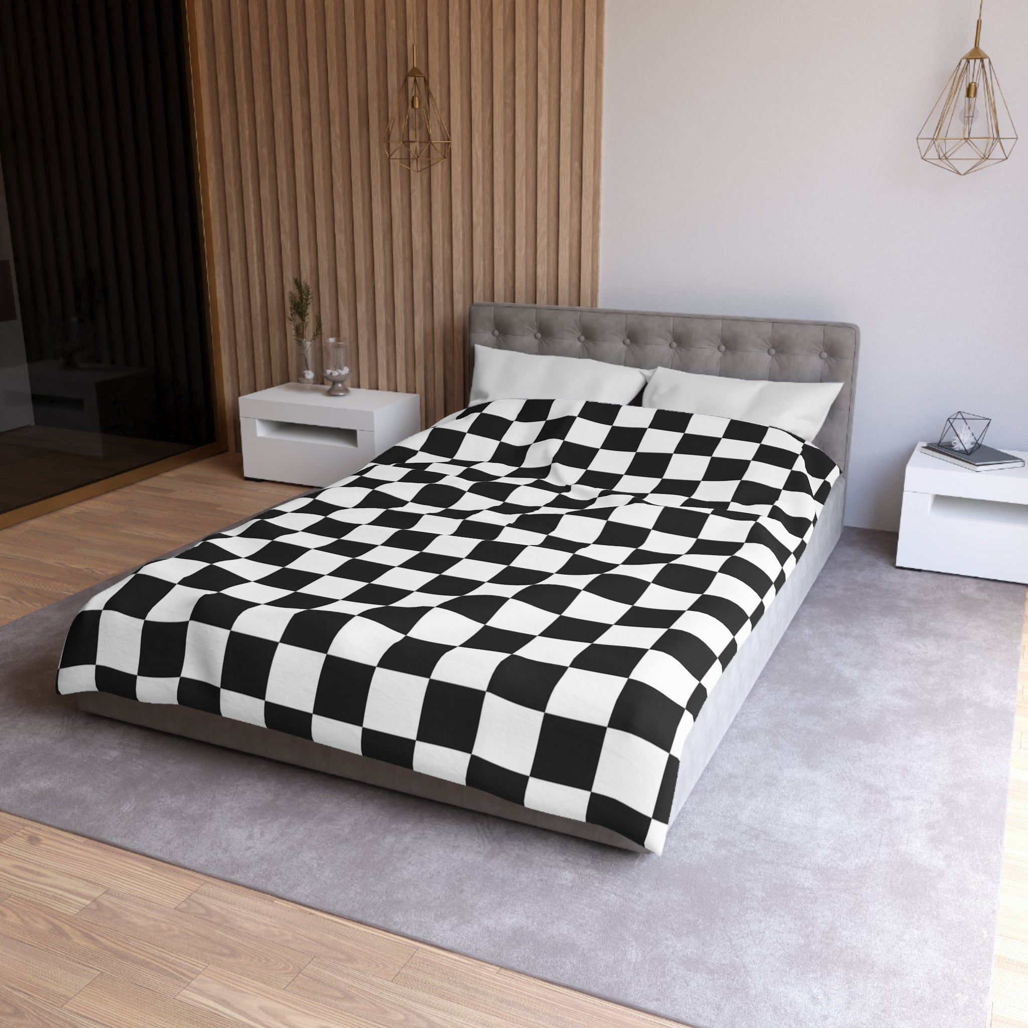 Checkerboard White and Black Microfiber Duvet Cover, Artsulli - Art is Long, Life is Short, Home Decor, , , , , , , 
