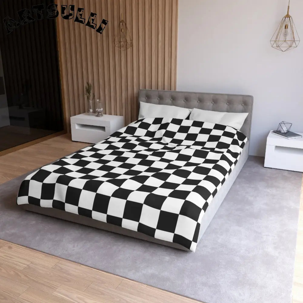 JAKKOUTTHEBXX Checkerboard White and Black Microfiber Duvet Cover