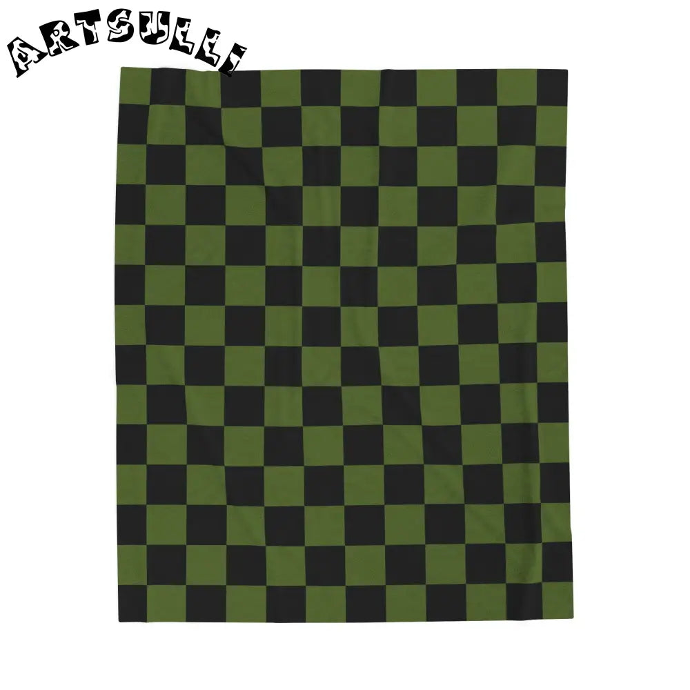 JAKKOUTTHEBXX Checkerboard Olive Green and Black Velveteen Plush