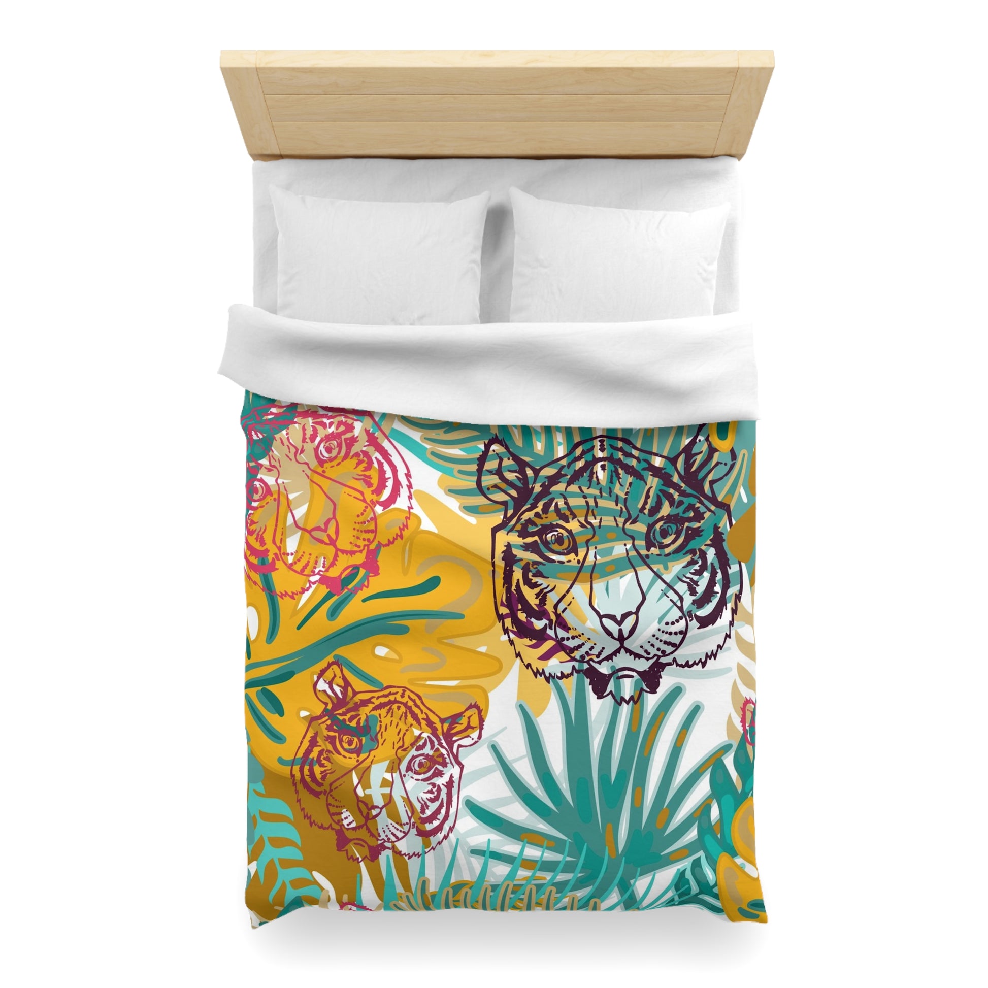 Tropical Jungle Tigers Brown and Green Microfiber Duvet Cover, Artsulli - Art is Long, Life is Short, Home Decor, , , , , , , 
