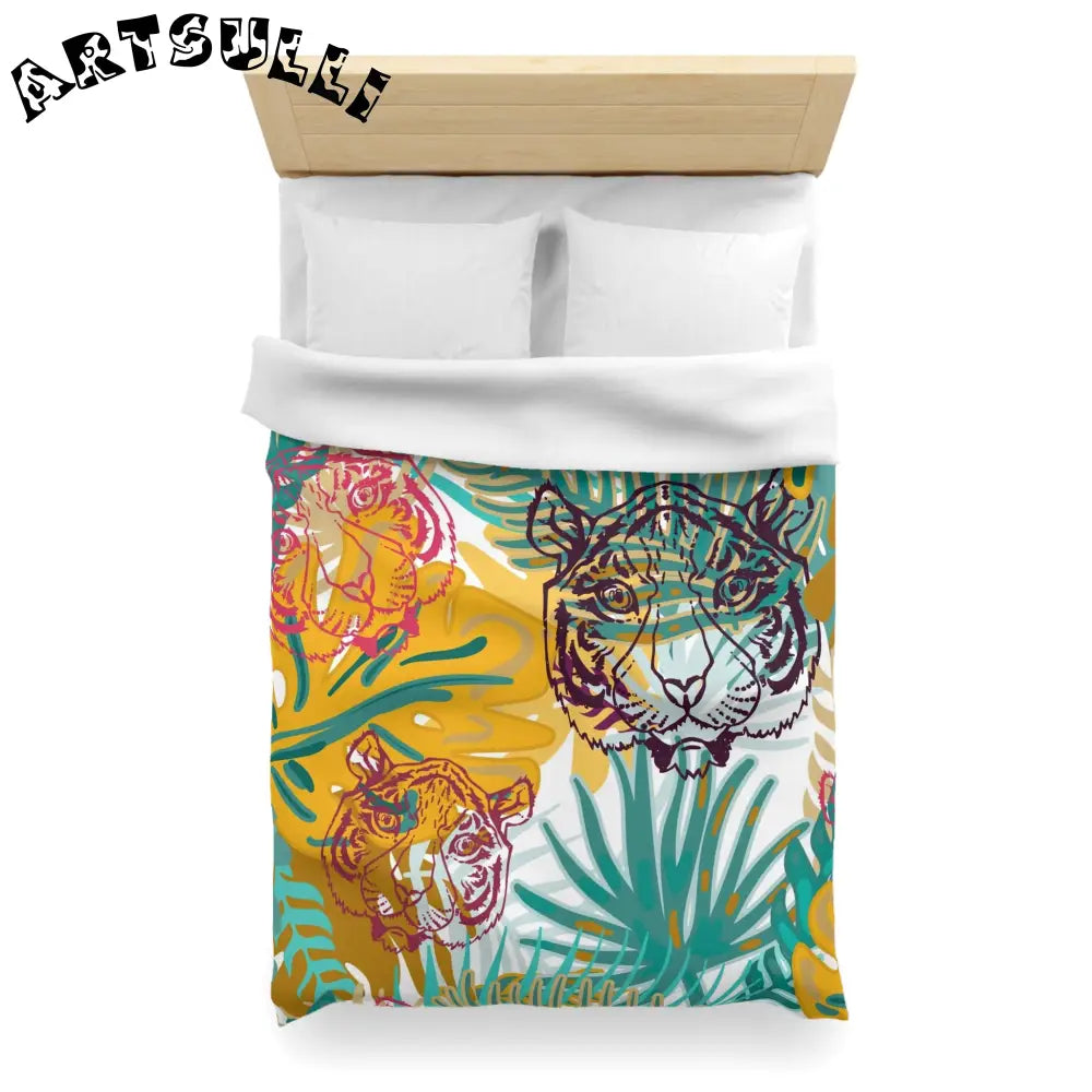JAKKOUTTHEBXX Tropical Jungle Tigers Brown and Green Microfiber