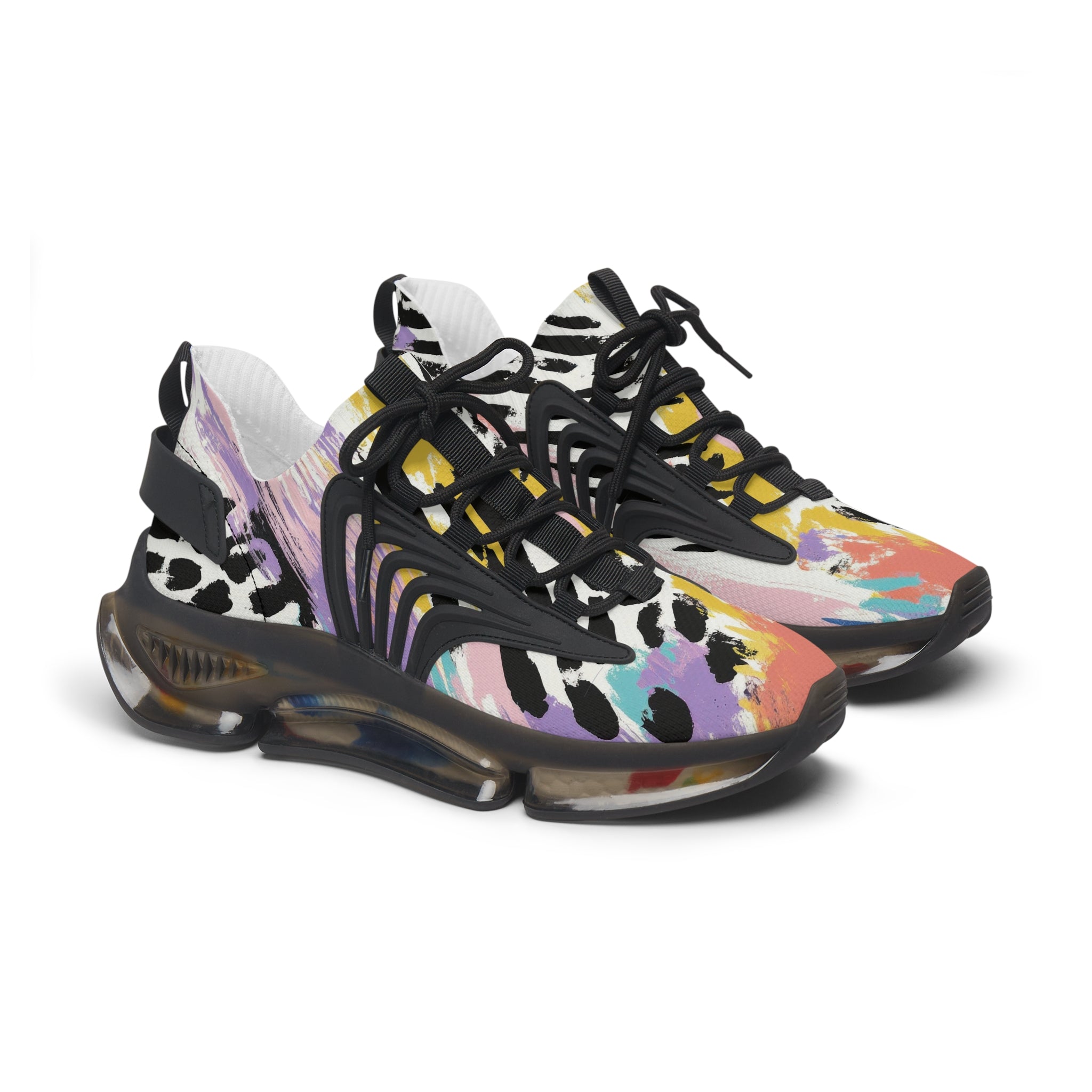 Wild Zebra Stripes x Paint Brush Strokes Multi-Color Women's Mesh Sneakers, Artsulli - Art is Long, Life is Short, Shoes, Color, Black sole, Size, US 5.5, , , 16089370582451