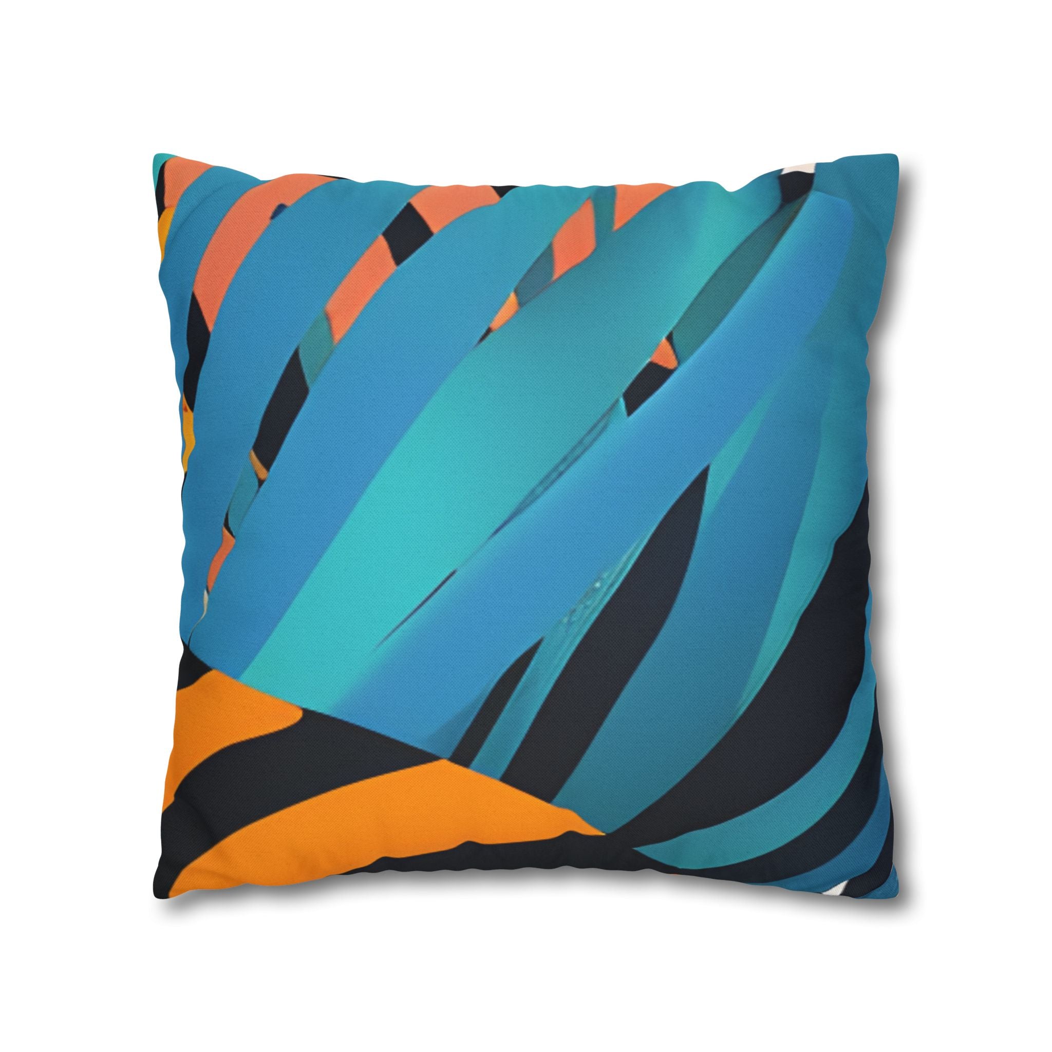 Palm Leaves x Tiger Stripes Orange and Blue Spun Polyester Square Pillowcase, Artsulli - Art is Long, Life is Short, Home Decor, , , , , , , 