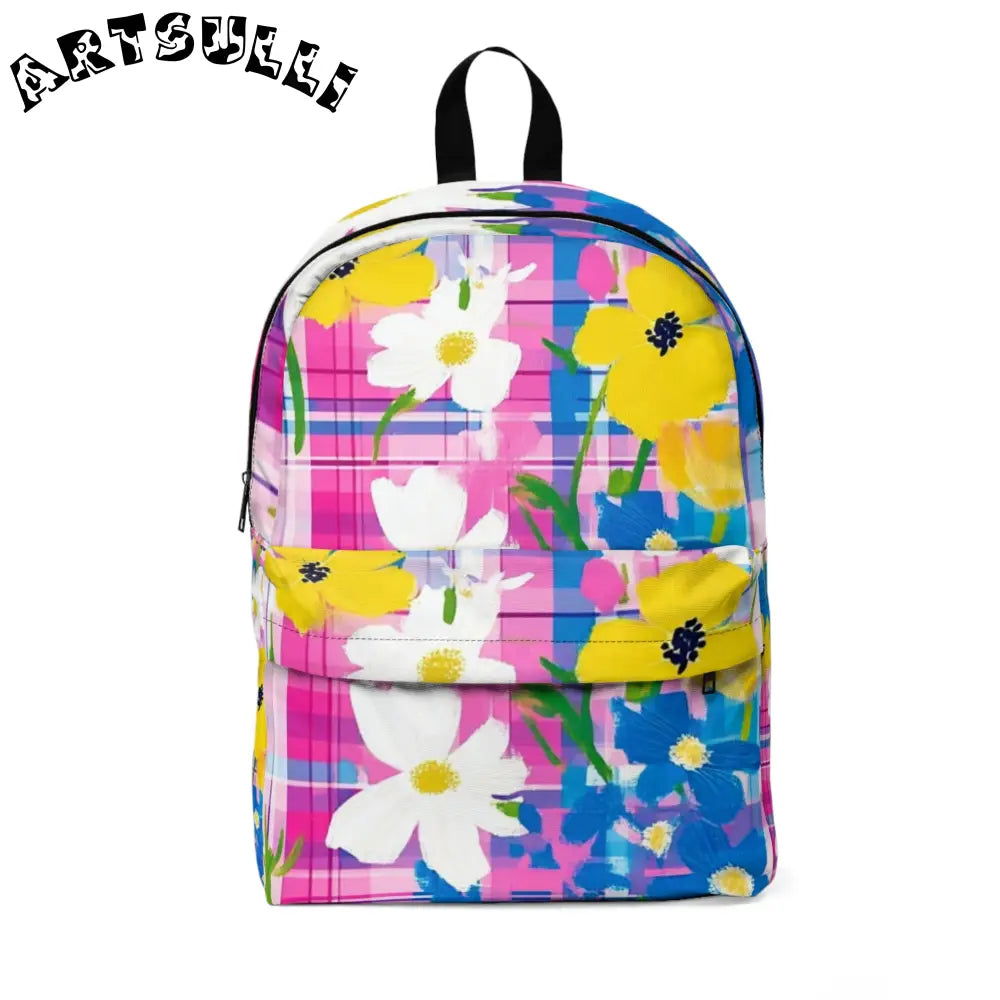 JAKKOUTTHEBXX Plaid Garden Pink and Purple Unisex Classic Backpack