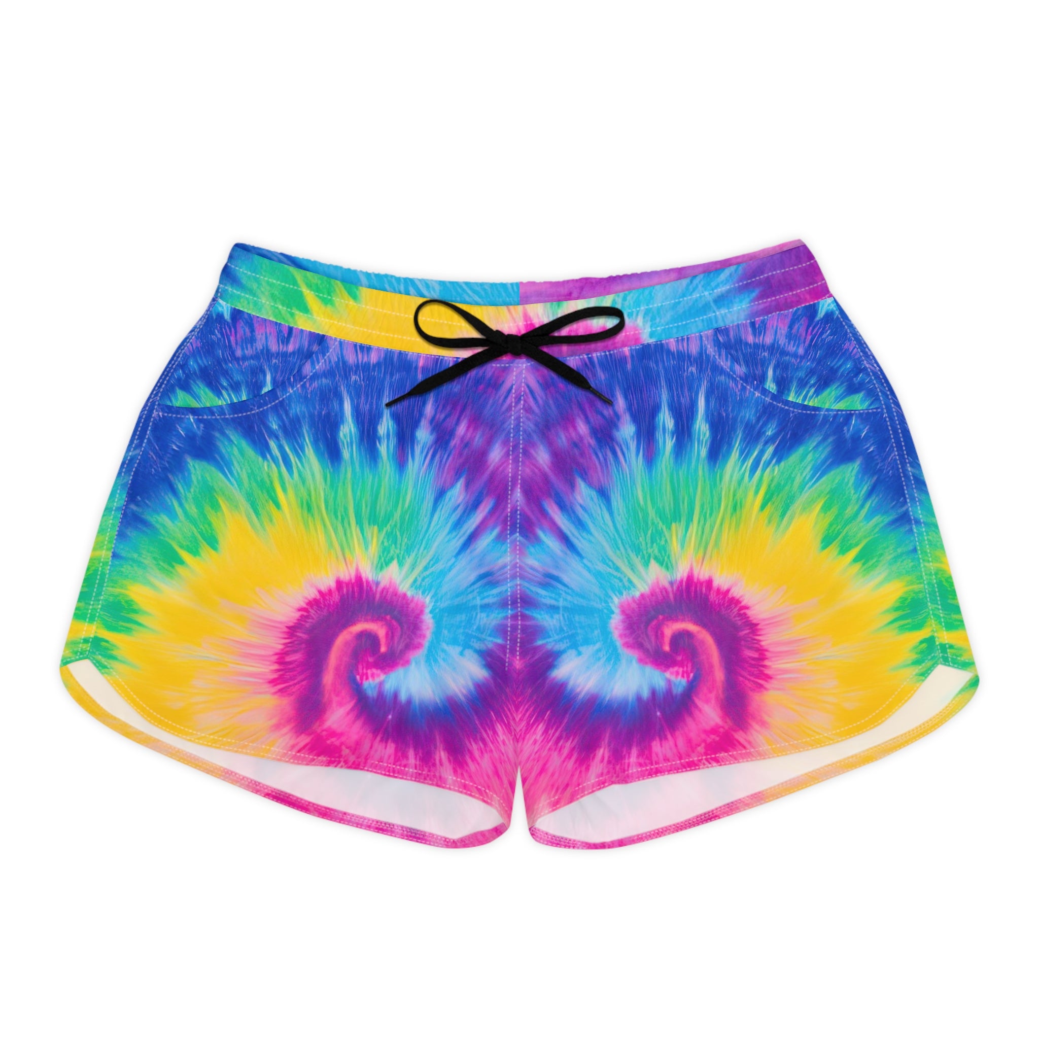 Psychedelic Tie Dye Women's Casual Shorts (AOP), Artsulli - Art is Long, Life is Short, All Over Prints, Size, S, Color, Black drawstring, , , 13588559334971666821