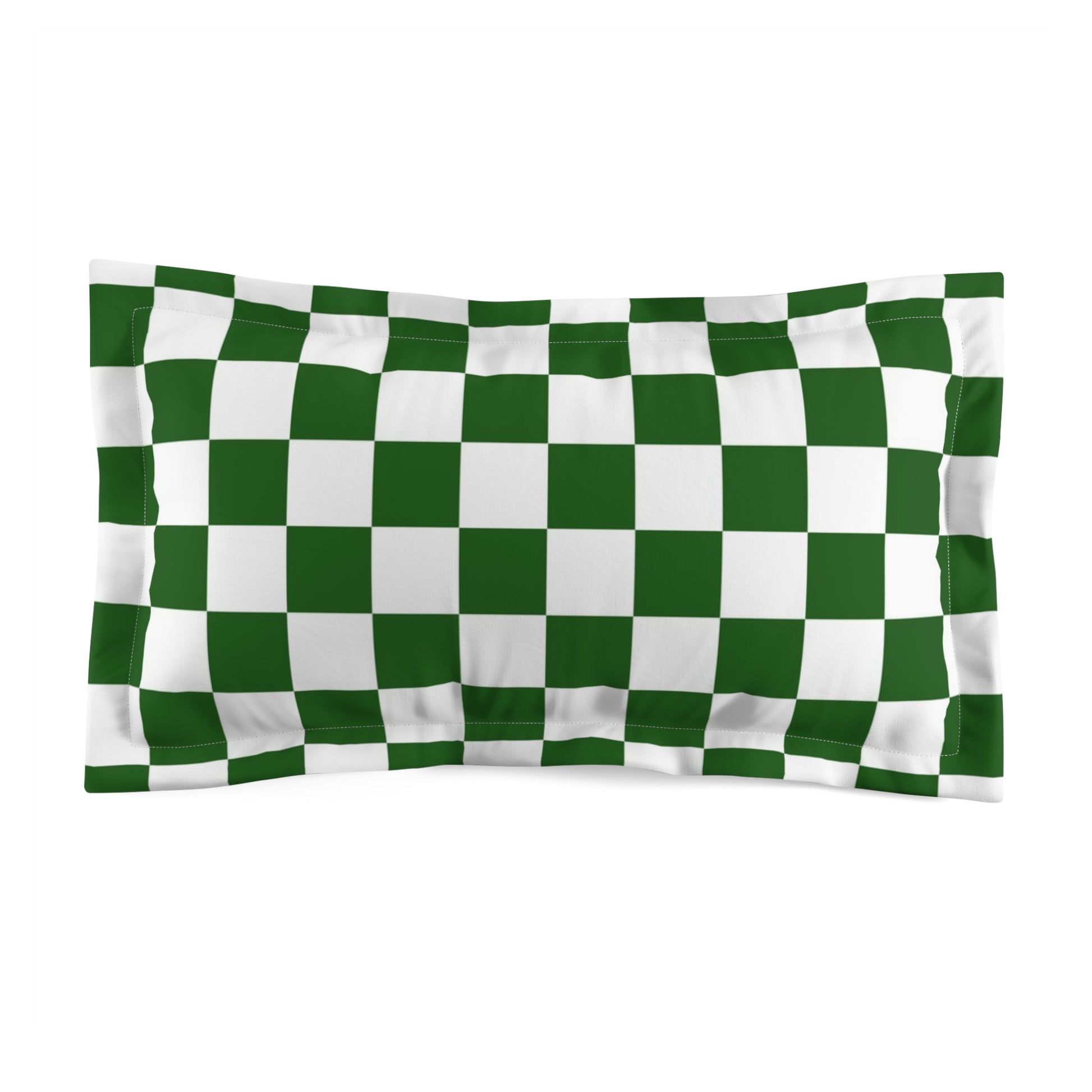 Checkerboard White and Dark Green Microfiber Pillow Sham, Artsulli - Art is Long, Life is Short, Home Decor, Size, King, , , , , 60260790036583226652