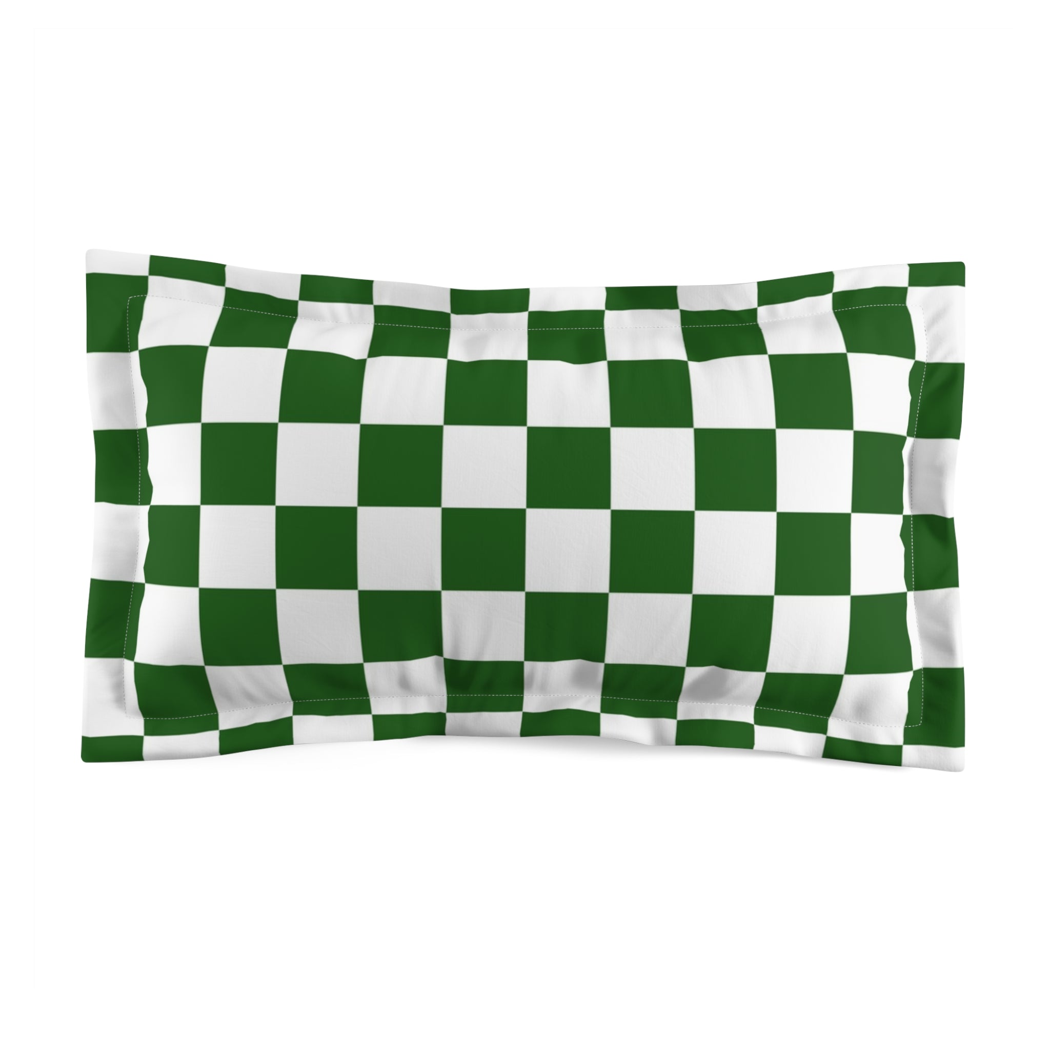 Checkerboard White and Dark Green Microfiber Pillow Sham, Artsulli - Art is Long, Life is Short, Home Decor, Size, King, , , , , 60260790036583226652