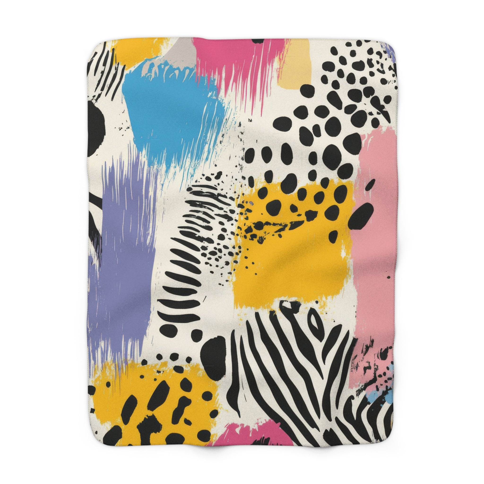 Animal Print x Paint Brush Strokes Multi-Color II Sherpa Fleece Blanket, Artsulli - Art is Long, Life is Short, Home Decor, Size, 50" × 60", , , , , 22293335068223