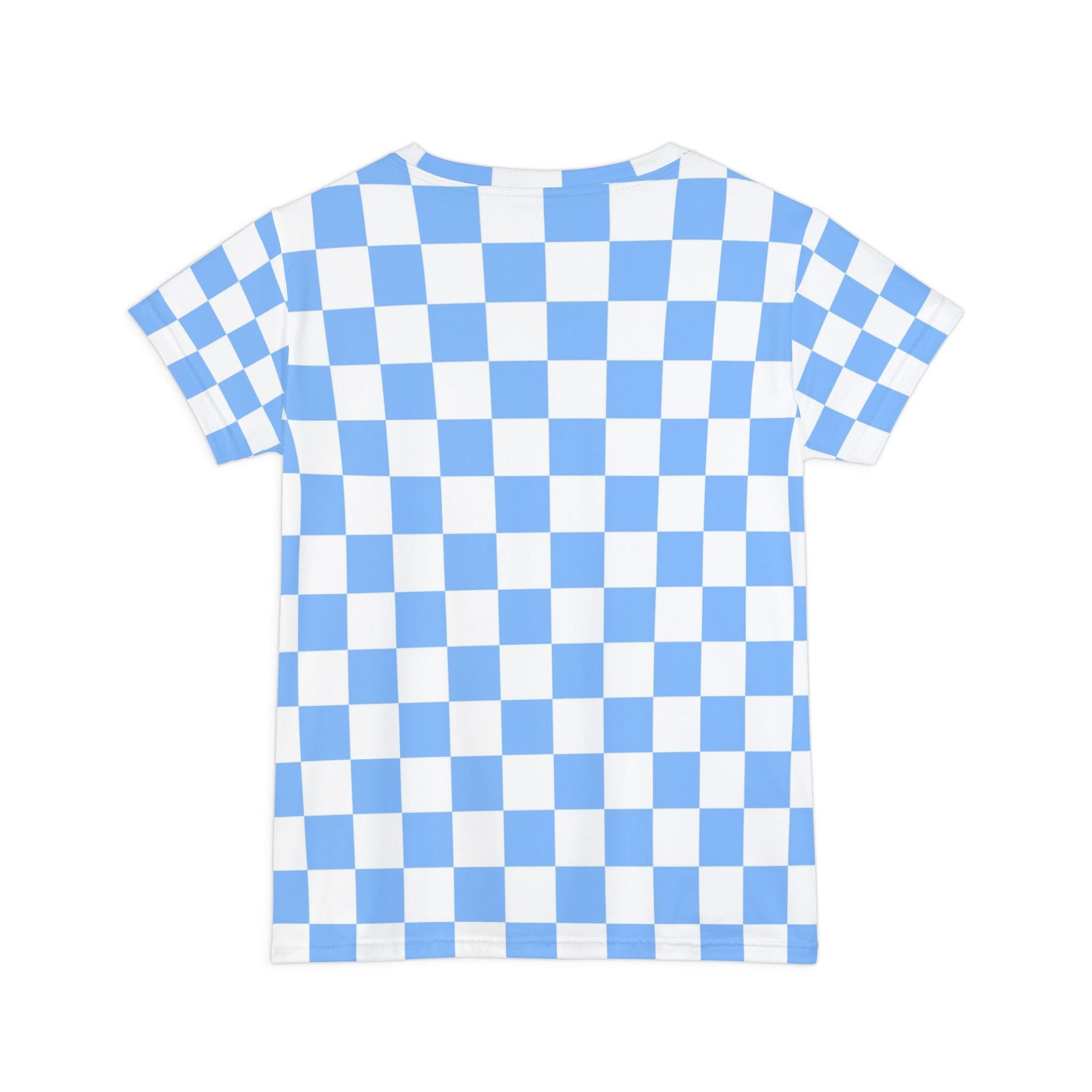 Checkerboard White and Light Blue Women's Short Sleeve Shirt (AOP), Artsulli - Art is Long, Life is Short, All Over Prints, , , , , , , 