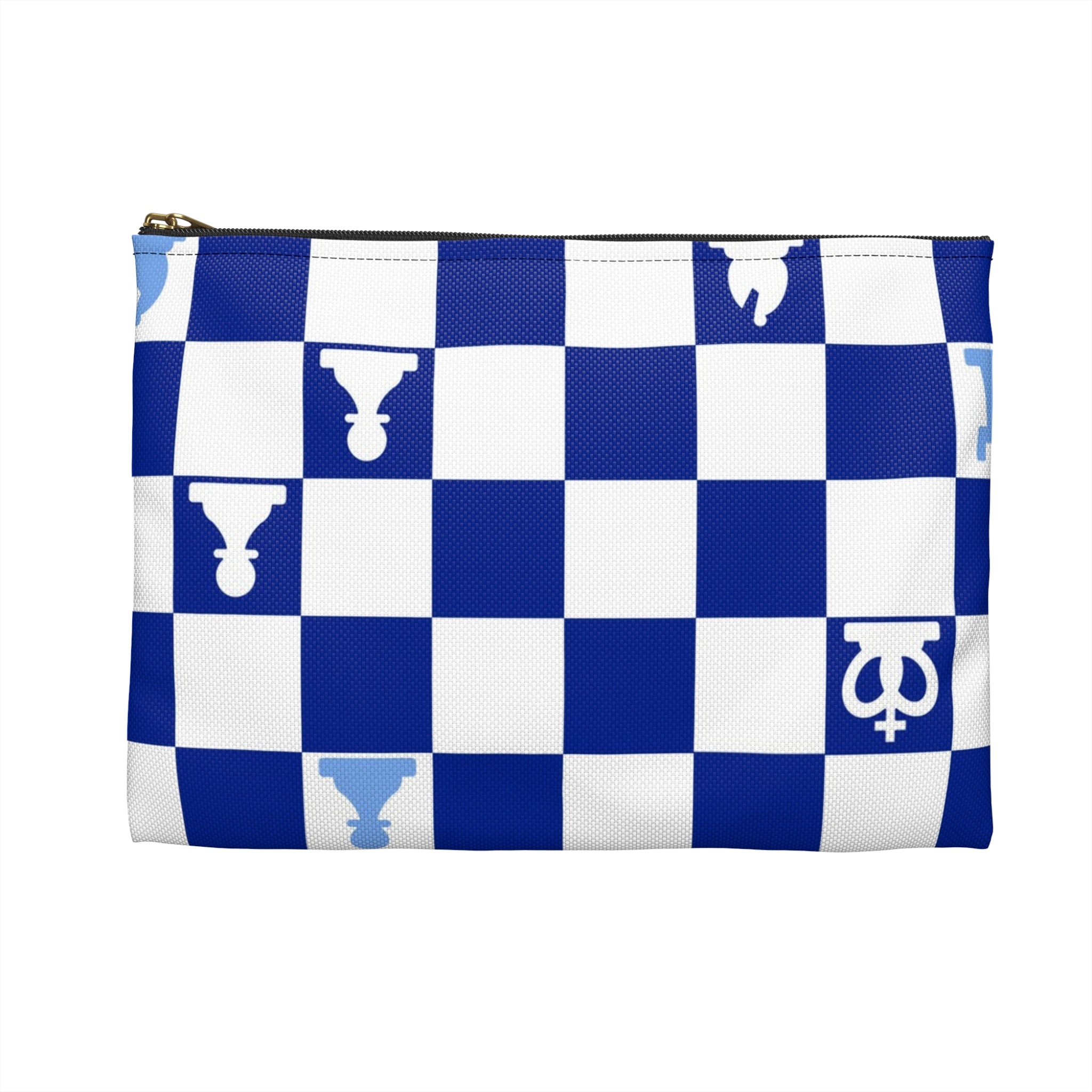 Chessboard Navy Blue Accessory Pouch, Artsulli - Art is Long, Life is Short, Bags, , , , , , , 