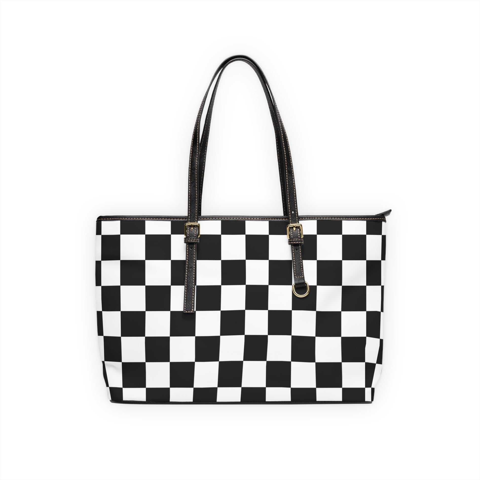 Checkerboard White and Black PU Leather Shoulder Bag, Artsulli - Art is Long, Life is Short, Bags, Size, 17" x 11", Color, Black, , , 14772859958610257178