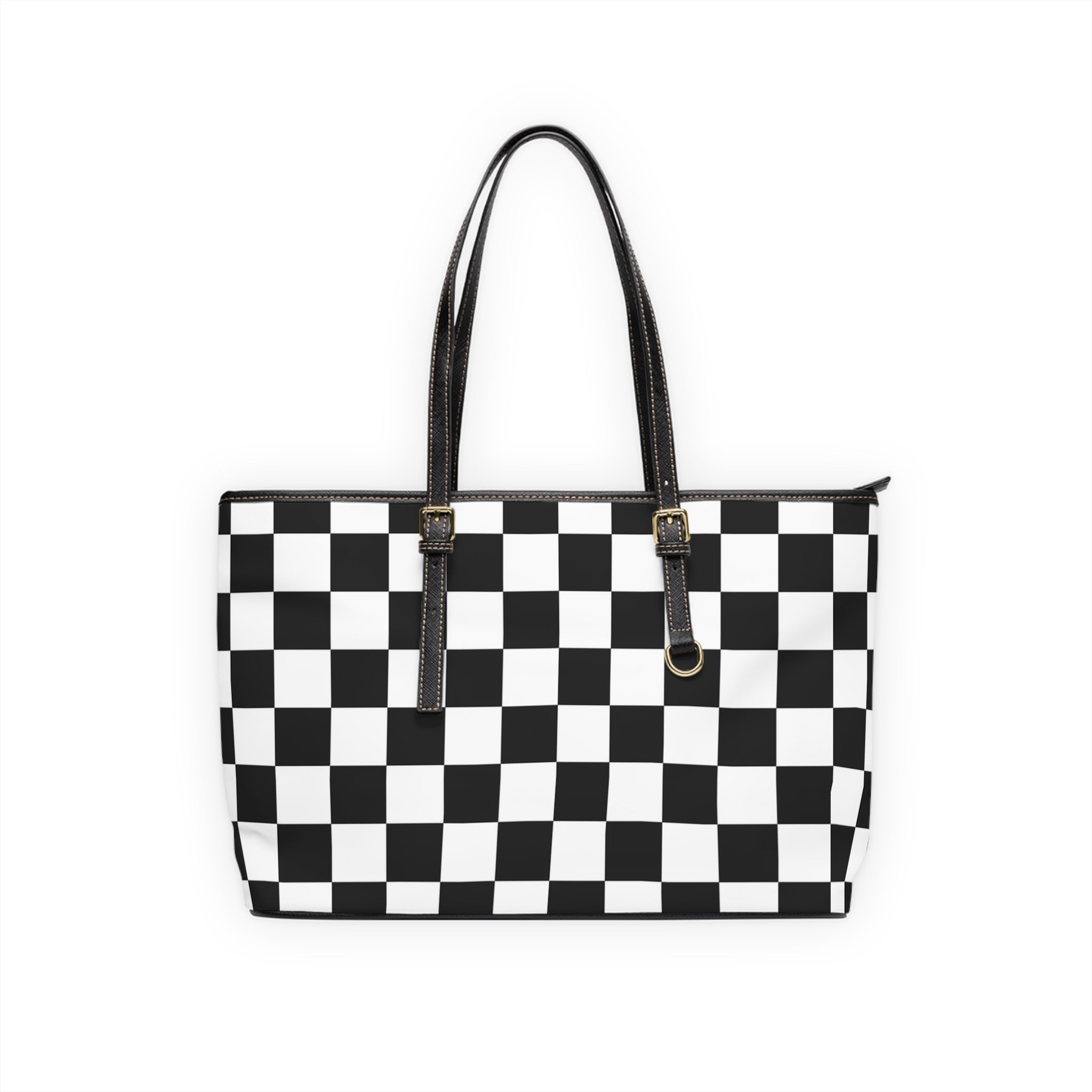 Checkerboard White and Black PU Leather Shoulder Bag, Artsulli - Art is Long, Life is Short, Bags, Size, 17" x 11", Color, Black, , , 14772859958610257178