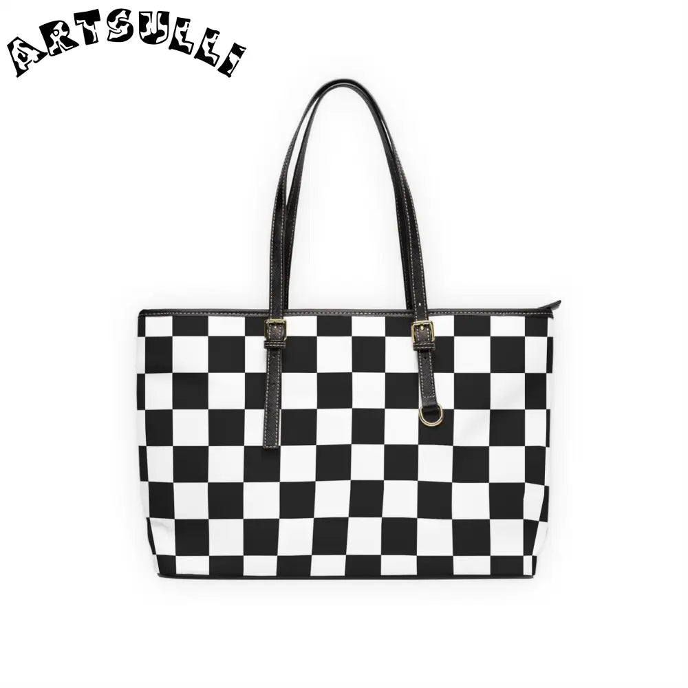 JAKKOUTTHEBXX Checkerboard White and Black PU Leather Shoulder Bag