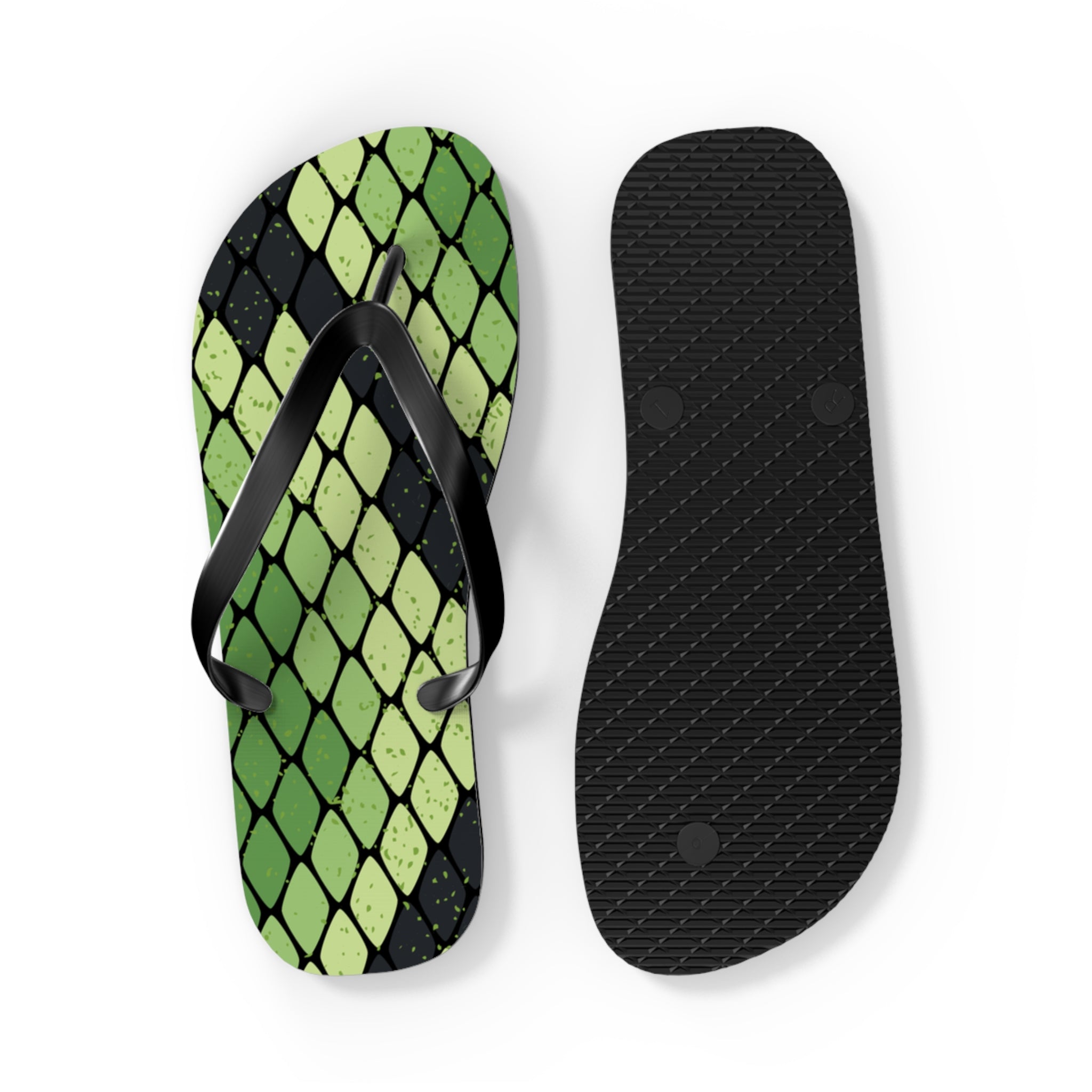 Snake Skin Green and Black Flip Flops, Artsulli - Art is Long, Life is Short, Shoes, , , , , , , 