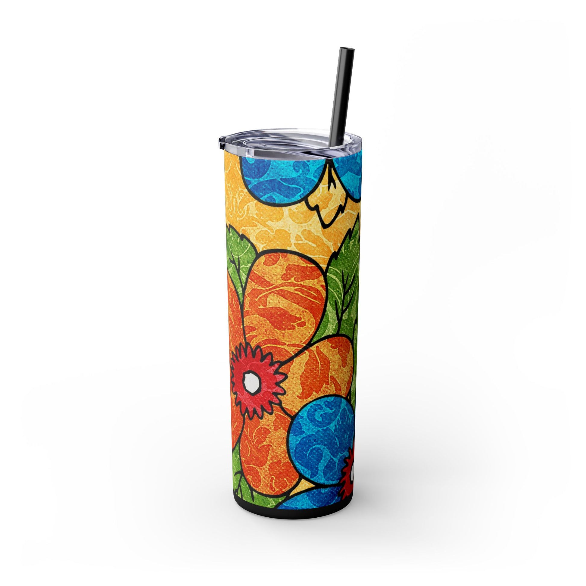 Groovy Yellow Floral Kl Skinny Tumbler with Straw, 20oz, Artsulli - Art is Long, Life is Short, Mug, , , , , , , 