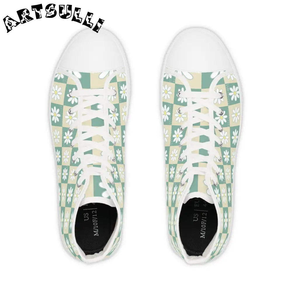 JAKKOUTTHEBXX Retro Daisy Checkerboard Green and Tan Men’s High Top