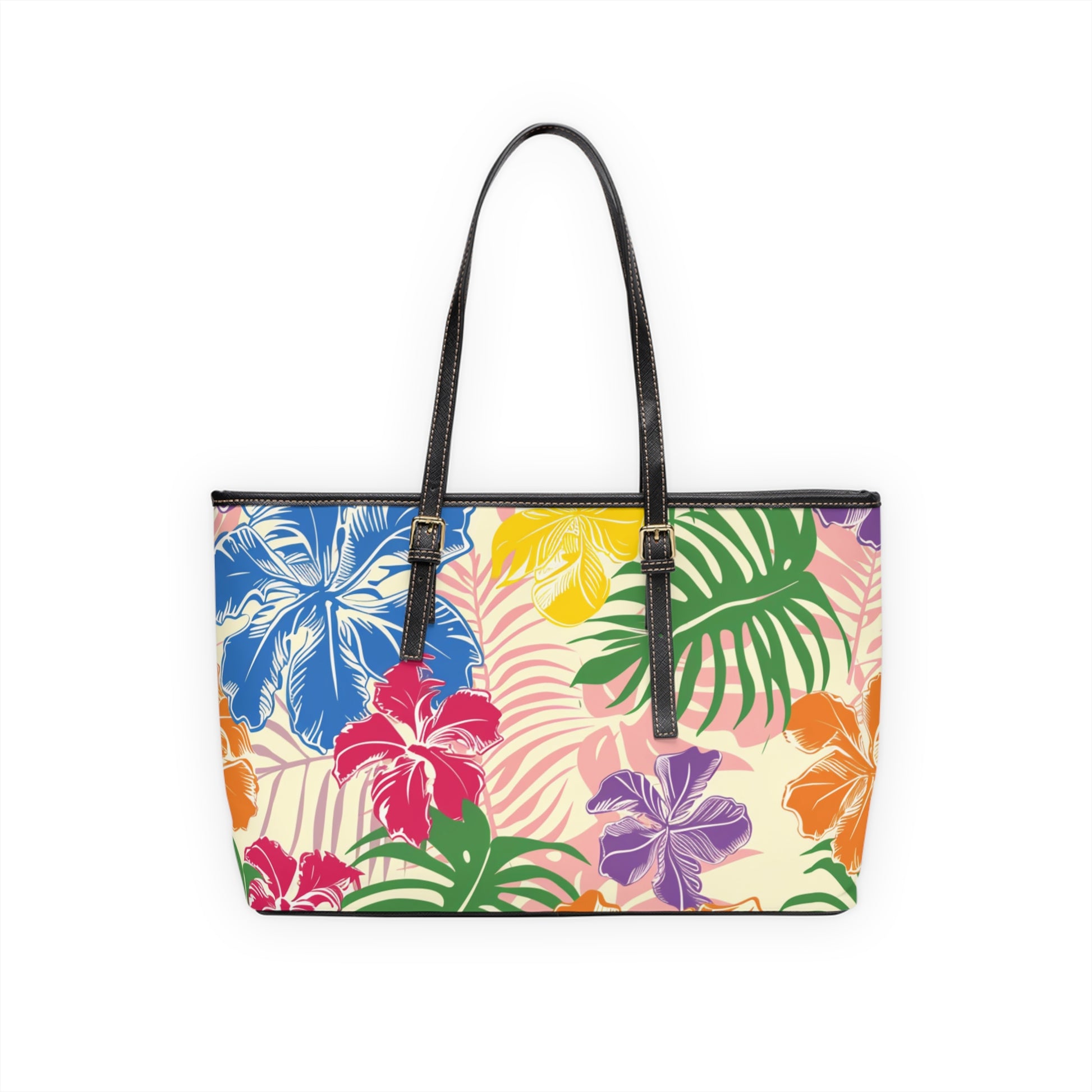 Blooming Tropical Flowers PU Leather Shoulder Bag, Artsulli - Art is Long, Life is Short, Bags, , , , , , , 