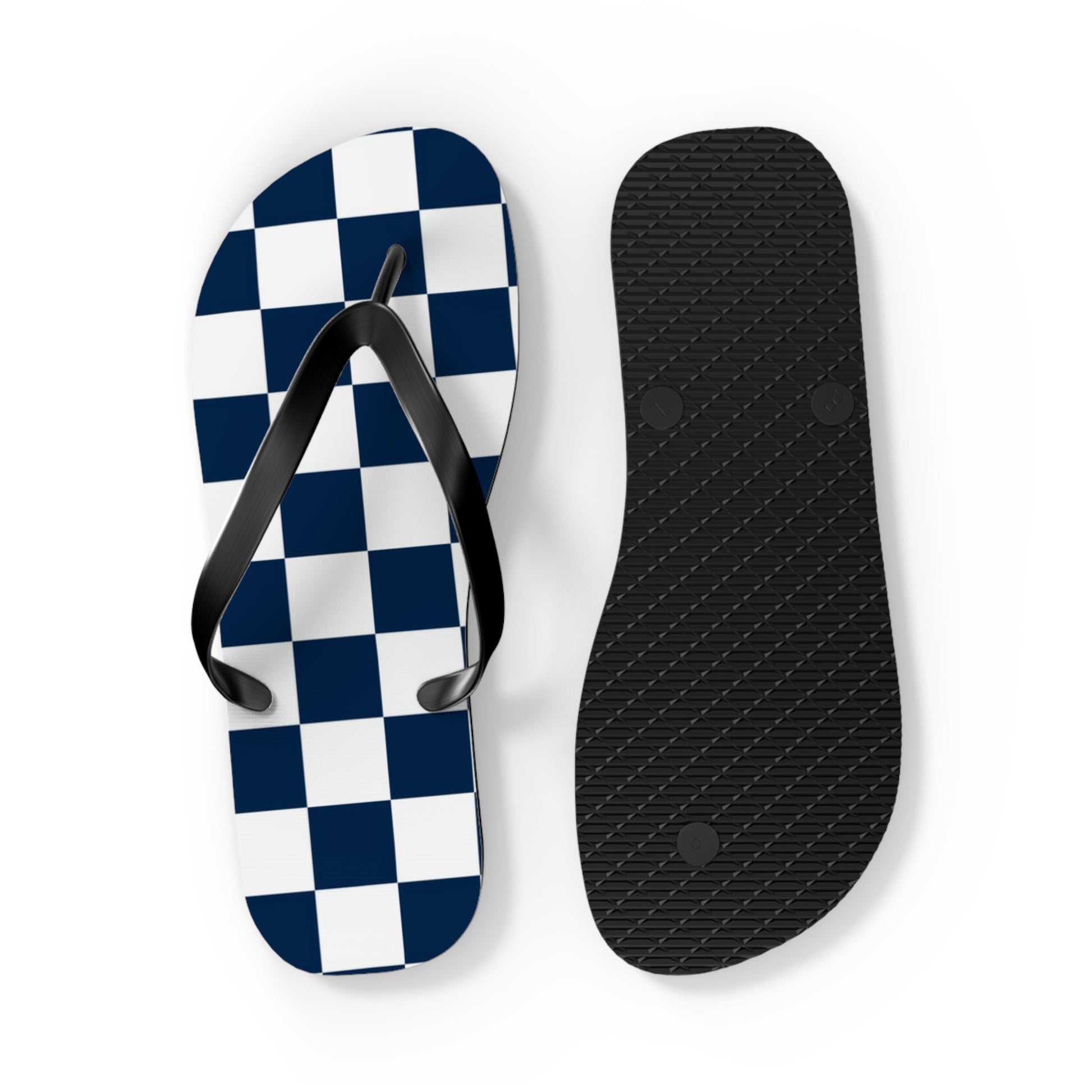 Checkerboard White and Navy Blue Flip Flops, Artsulli - Art is Long, Life is Short, Shoes, , , , , , , 