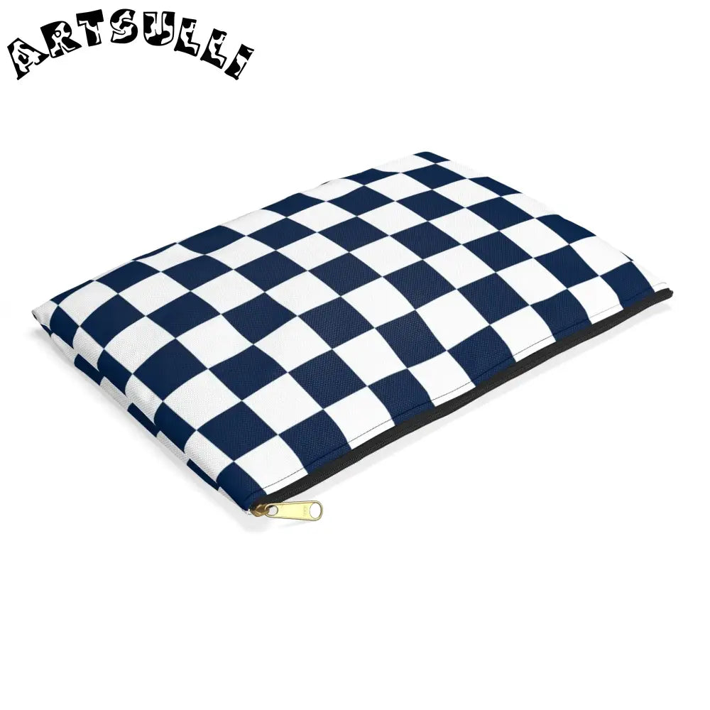 JAKKOUTTHEBXX Checkerboard White and Navy Blue Accessory Pouch