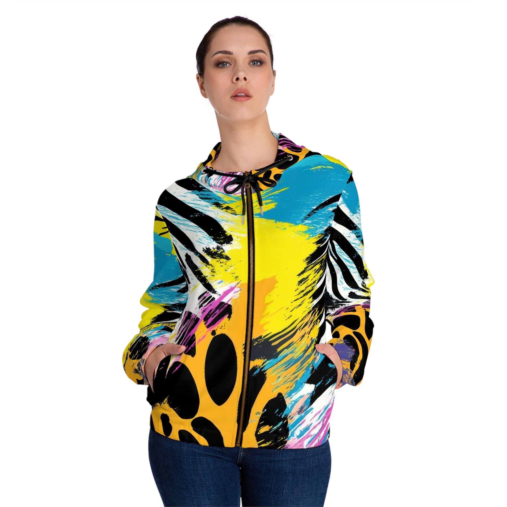 Expressionist Jungle Cell Women’s Full-Zip Hoodie (AOP), Artsulli - Art is Long, Life is Short, All Over Prints, , , , , , , 