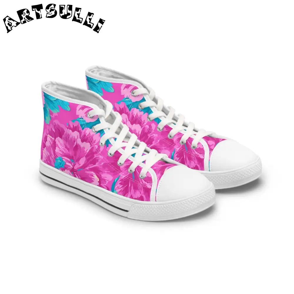 80s Dreamscape Floral II Women's High Top Sneakers, Artsulli - Art is Long, Life is Short, Shoes, Size, US 5.5, Color, White sole, , , 26031676729729962774