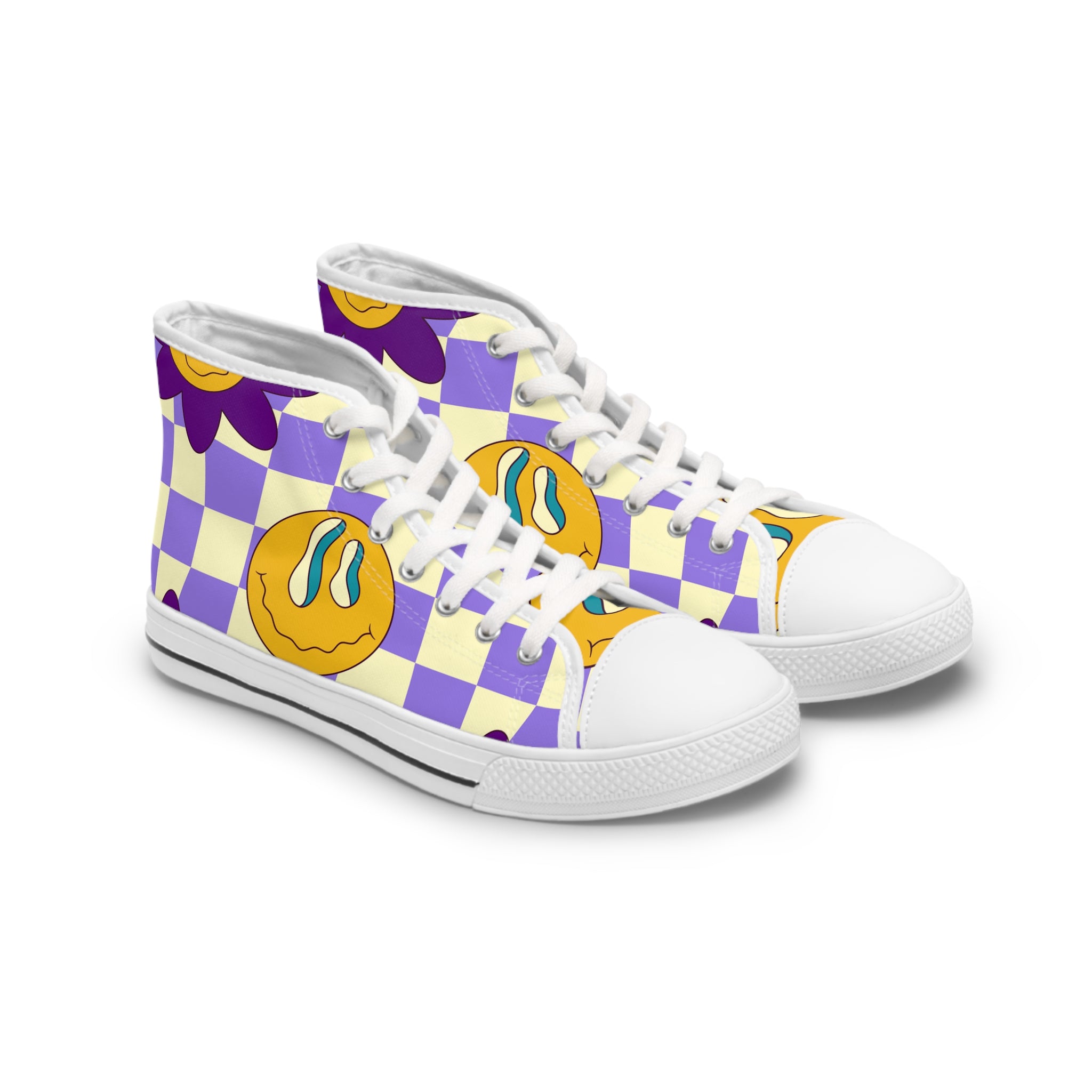 Trippy Flower Power Motifs Women's High Top Sneakers, Artsulli - Art is Long, Life is Short, Shoes, Size, US 5.5, Color, White sole, , , 13800101654868