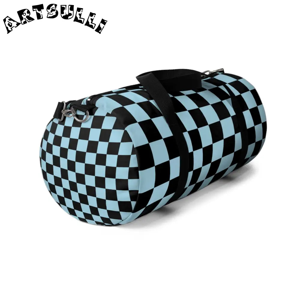 JAKKOUTTHEBXX Checkerboard Black and Blue Duffel Bag JAKKOUTTHEBXX