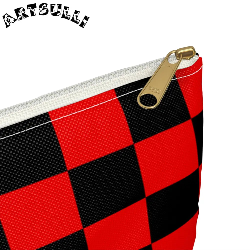 JAKKOUTTHEBXX Checkerboard Red and Black Accessory Pouch