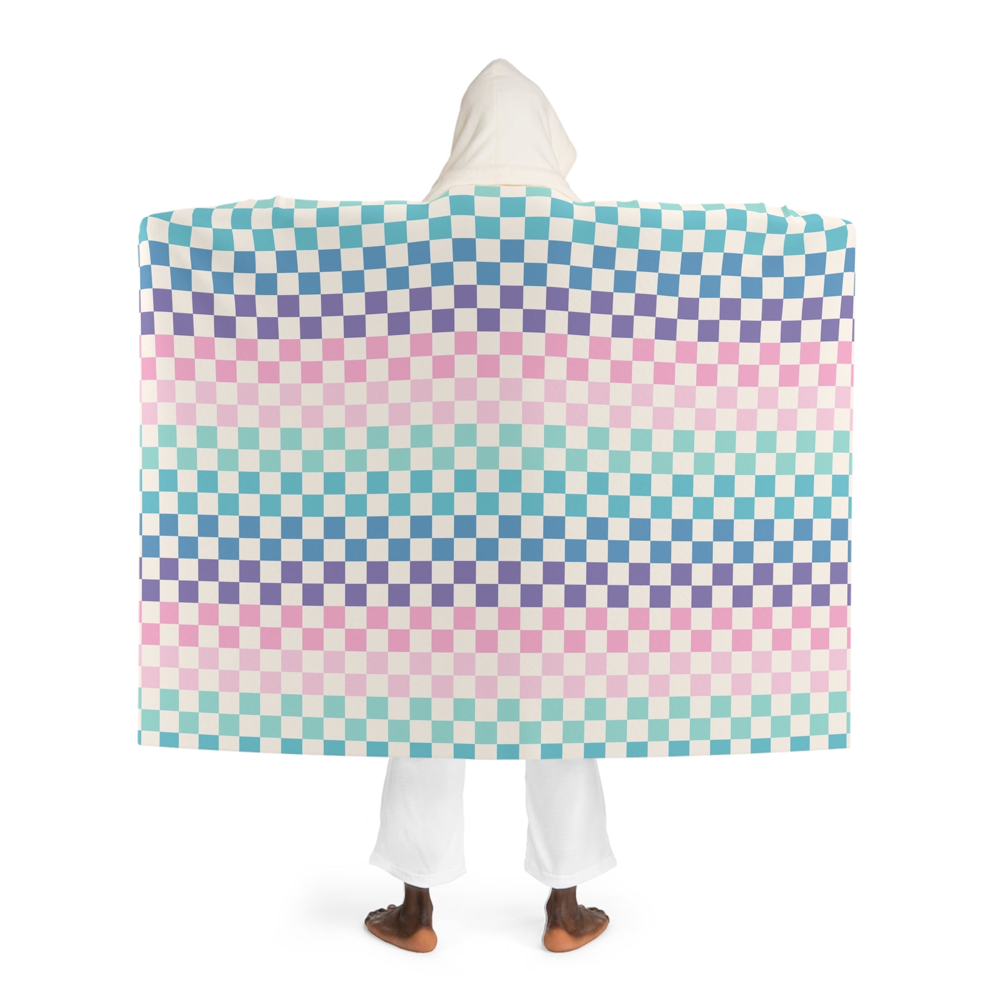 Vaporwave Rainbow  Checkerboard II Multi-Color Hooded Sherpa Fleece Blanket, Artsulli - Art is Long, Life is Short, All Over Prints, , , , , , , 