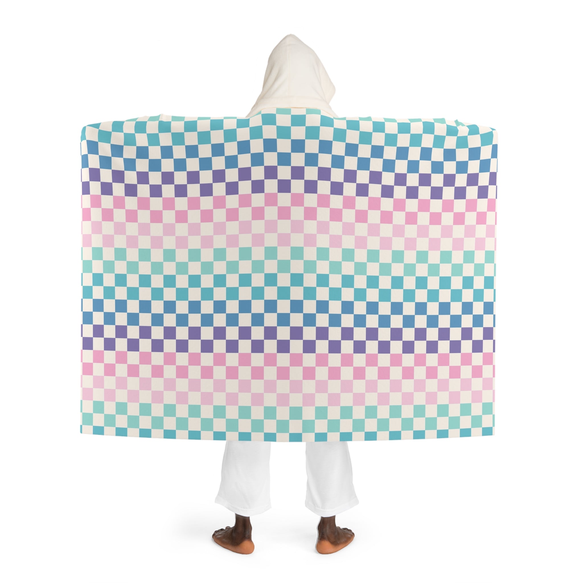 Vaporwave Rainbow  Checkerboard II Multi-Color Hooded Sherpa Fleece Blanket, Artsulli - Art is Long, Life is Short, All Over Prints, , , , , , , 