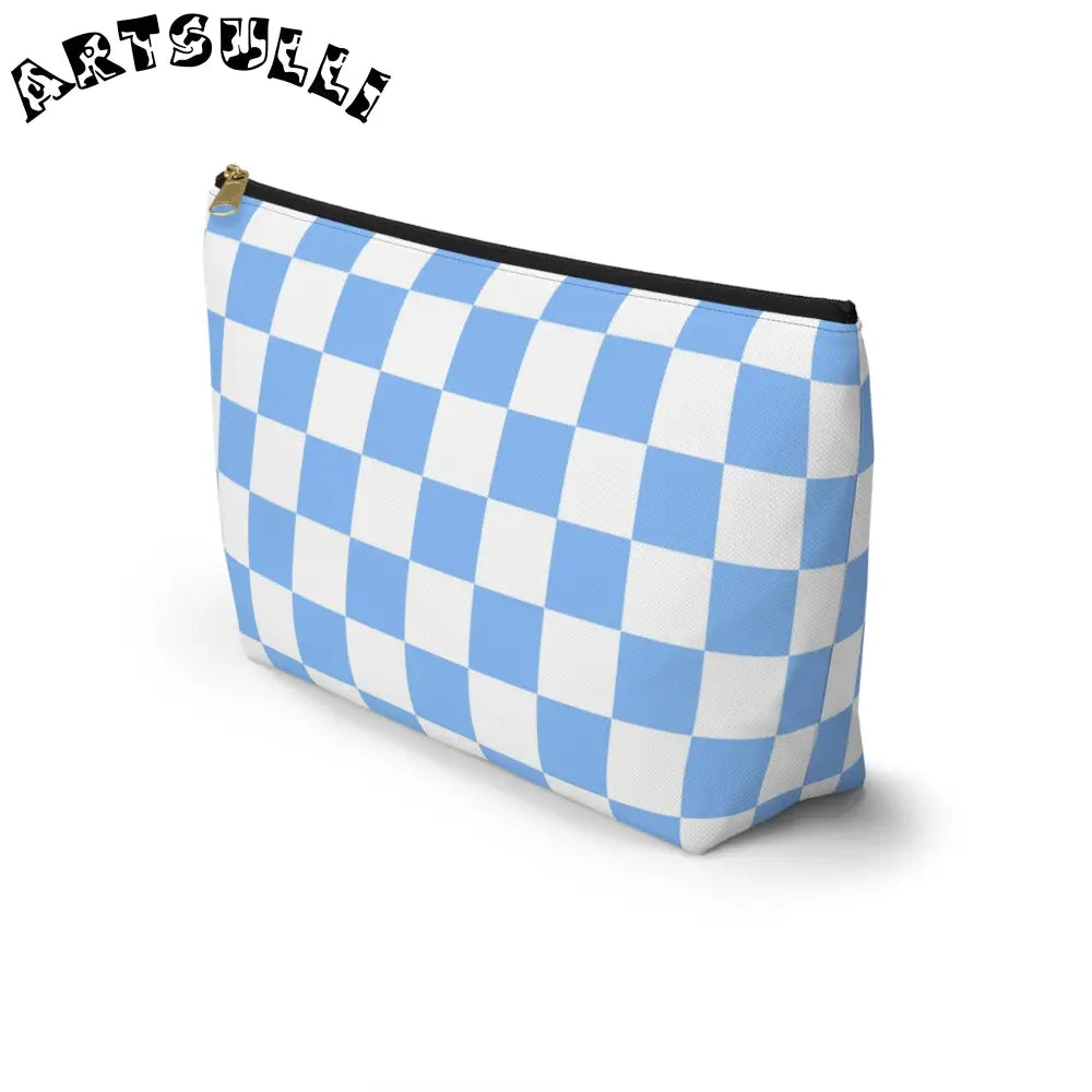 JAKKOUTTHEBXX Checkerboard White and Light Blue Accessory Pouch w