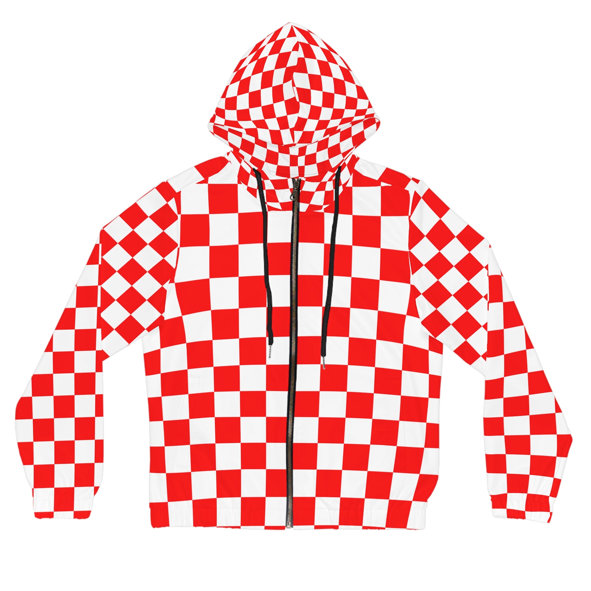 Checkerboard Red and White Women’s Full-Zip Hoodie (AOP), Artsulli - Art is Long, Life is Short, All Over Prints, Size, XS, Color, Black, , , 19516930691825651587