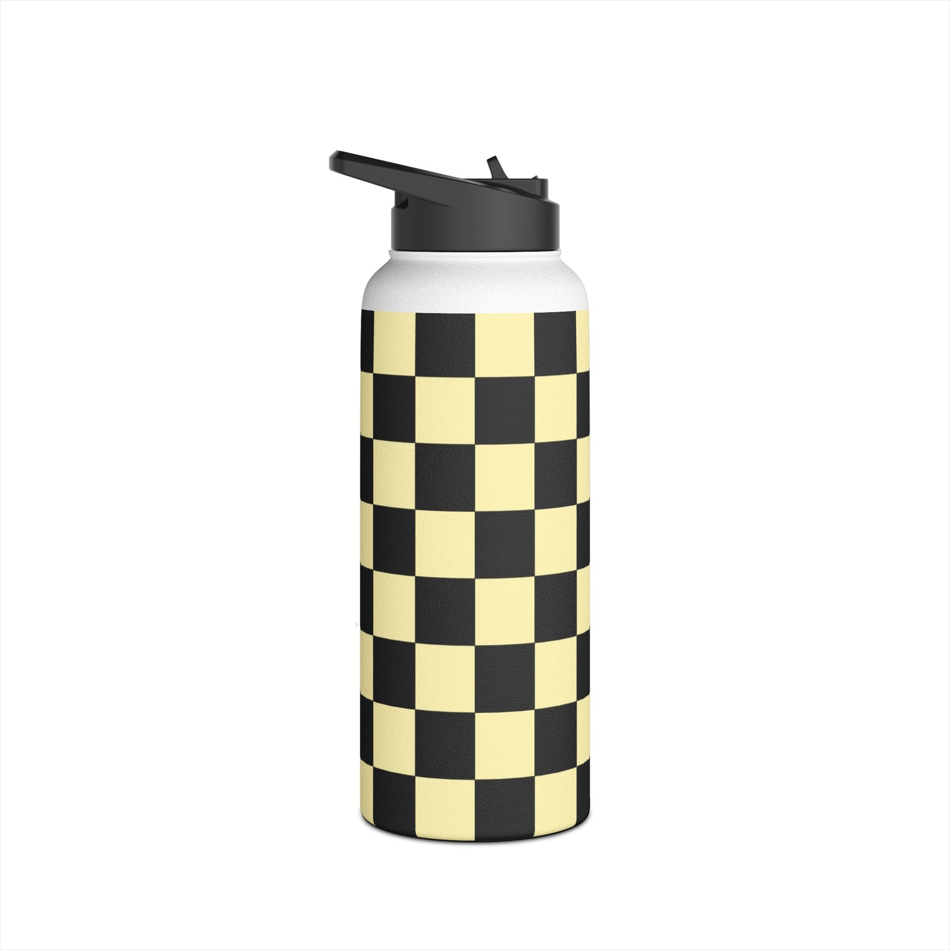 Checkerboard Black and Yellow Stainless Steel Water Bottle, Standard Lid, Artsulli - Art is Long, Life is Short, Mug, , , , , , , 