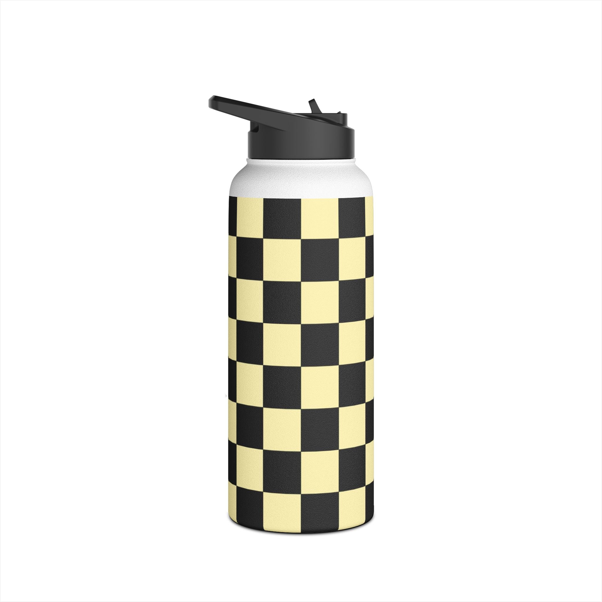 Checkerboard Black and Yellow Stainless Steel Water Bottle, Standard Lid, Artsulli - Art is Long, Life is Short, Mug, , , , , , , 