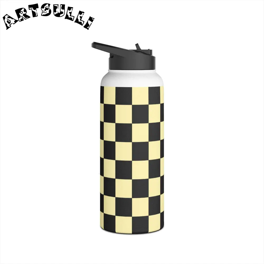 JAKKOUTTHEBXX Checkerboard Black and Yellow Stainless Steel Water