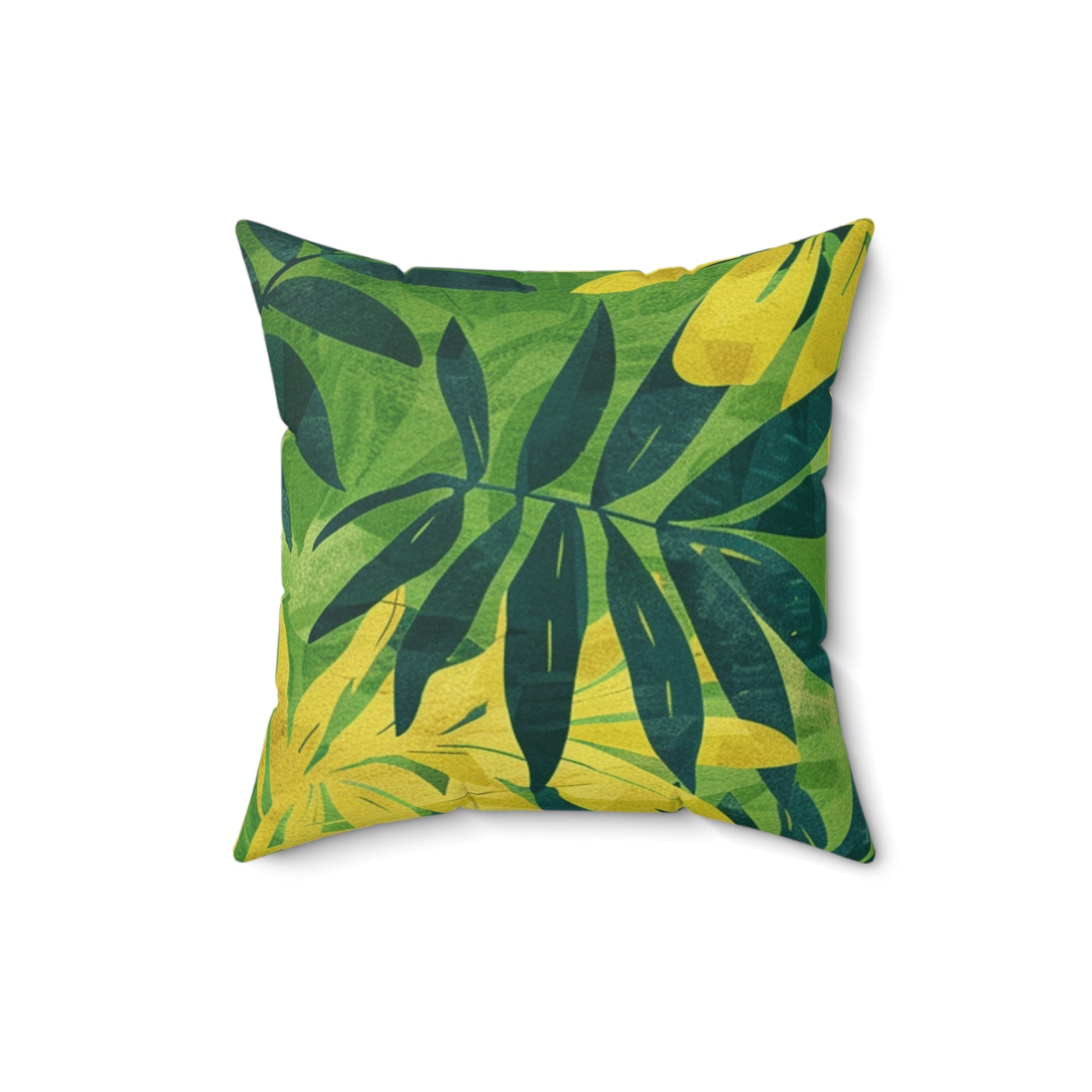 Green Leaf x Yellow Leaf x Tropical x Jungle Spun Polyester Square Pillow, Artsulli - Art is Long, Life is Short, Home Decor, Size, 16" × 16", , , , , 25974535538471845922