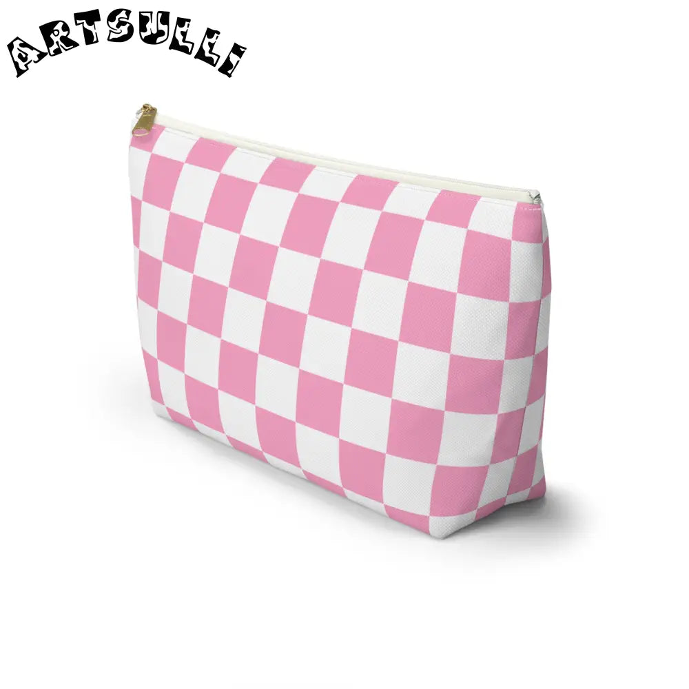 JAKKOUTTHEBXX Checkerboard Hot Pink and White Accessory Pouch w