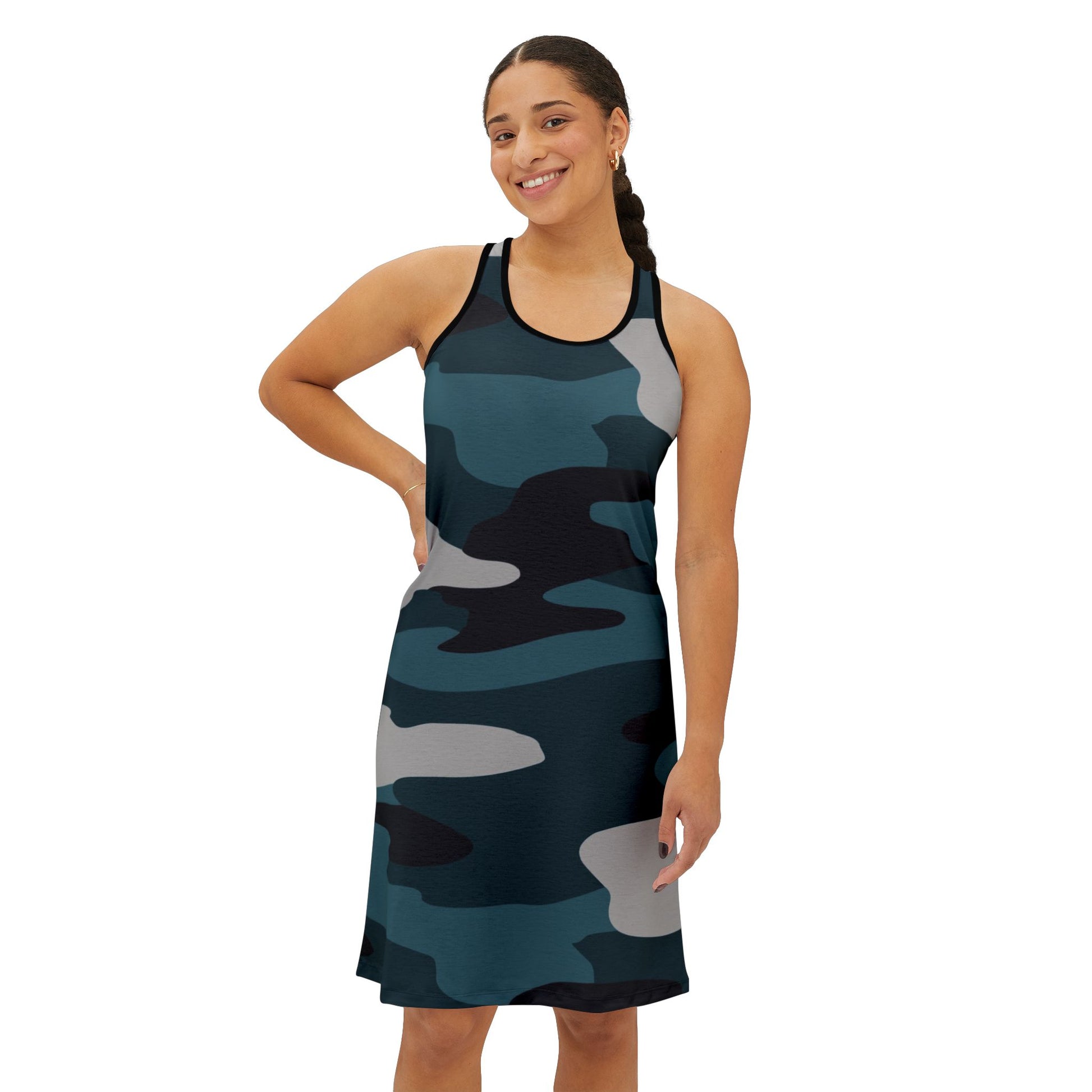 Blue Camouflage Women's Racerback Dress (AOP), Artsulli - Art is Long, Life is Short, Tank Top, , , , , , , 
