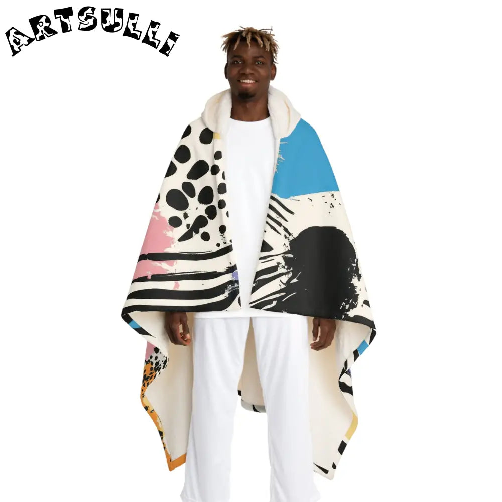 JAKKOUTTHEBXX Rae Zebra Rhapsody II Hooded Sherpa Fleece Blanket