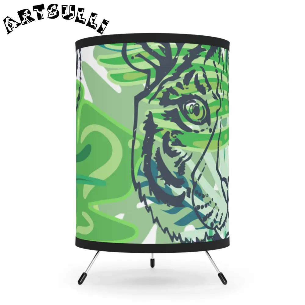 JAKKOUTTHEBXX Tropical Jungle Tigers Green Tripod Lamp with High-Res