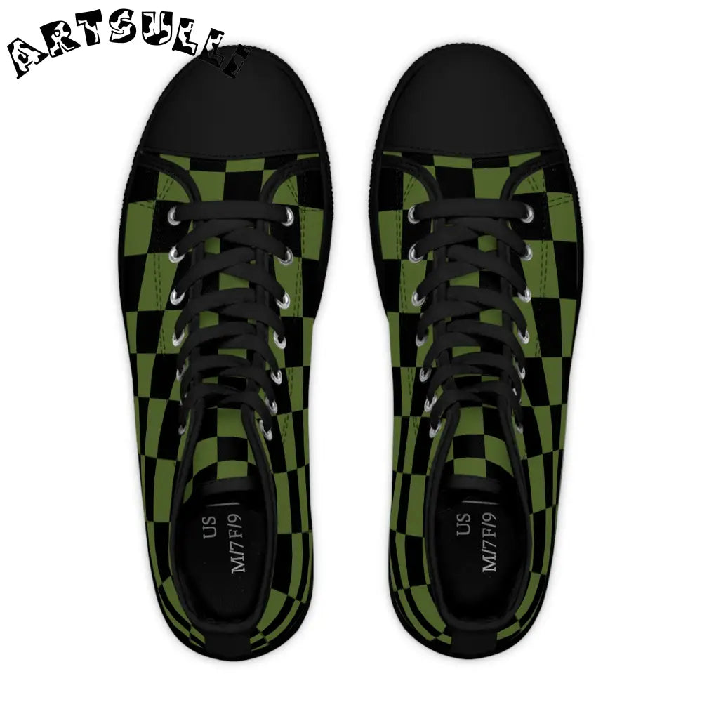 JAKKOUTTHEBXX Checkerboard Olive Green and Black Women’s High Top