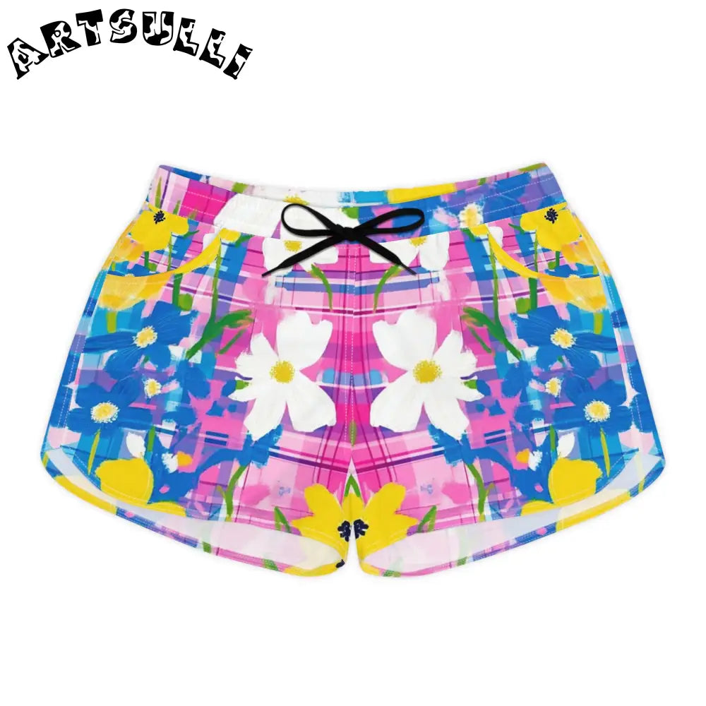 JAKKOUTTHEBXX Plaid Garden Pink and Purple Women’s Casual Shorts