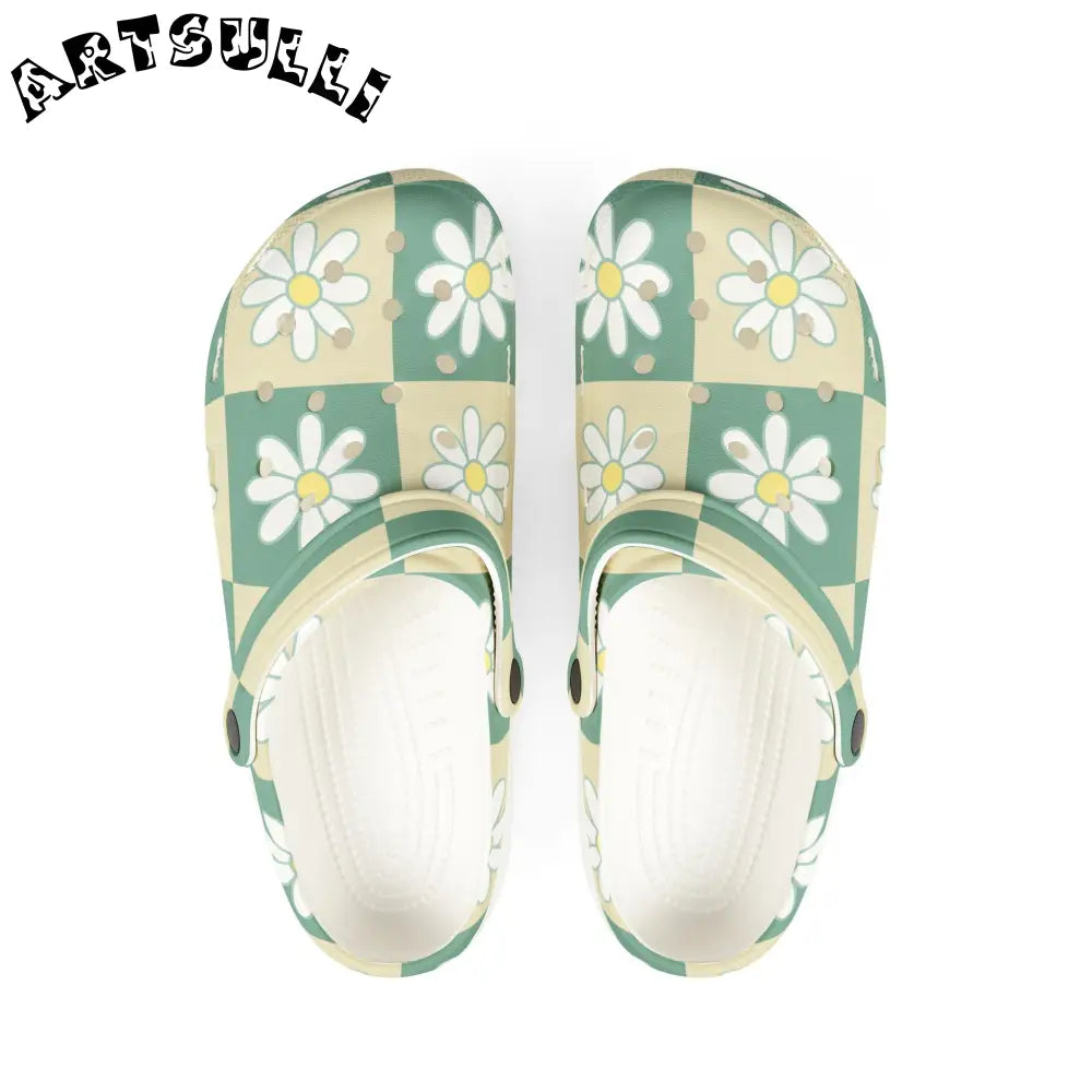 JAKKOUTTHEBXX Retro Daisy Checkerboard Green and Tan EVA Foam Rubber