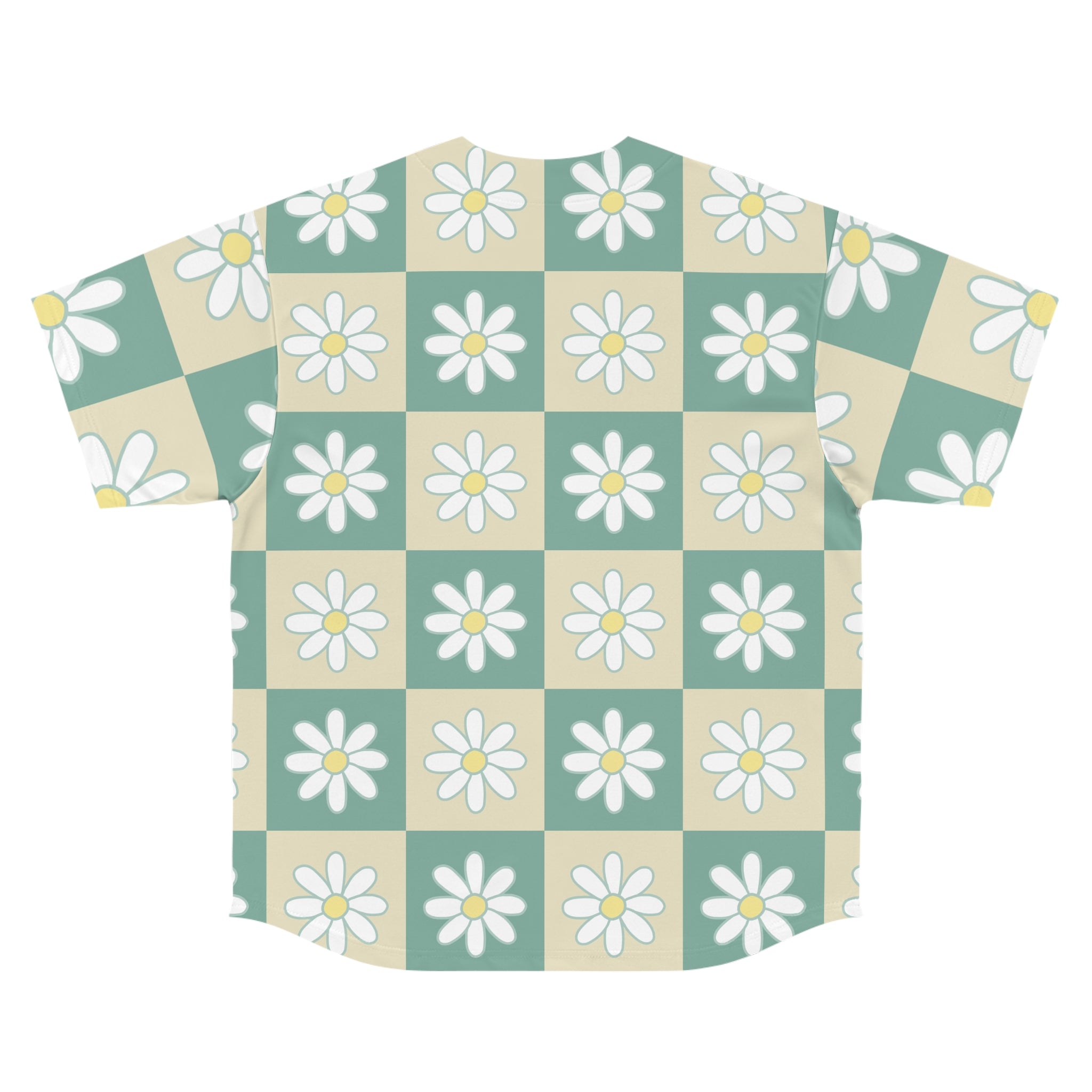 Retro Daisy Checkerboard Green and Tan Men's Baseball Jersey (AOP), Artsulli - Art is Long, Life is Short, All Over Prints, , , , , , , 