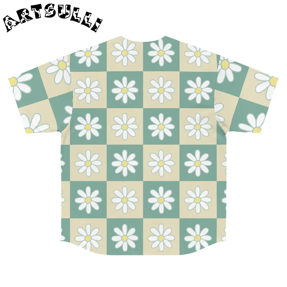 JAKKOUTTHEBXX Retro Daisy Checkerboard Green and Tan Men’s Baseball