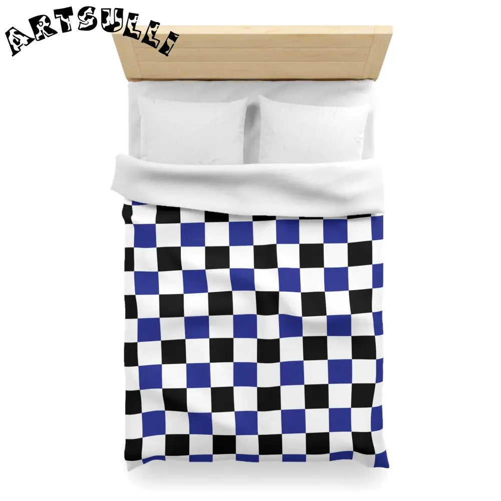 JAKKOUTTHEBXX Checkerboard Blue White and Black Microfiber Duvet