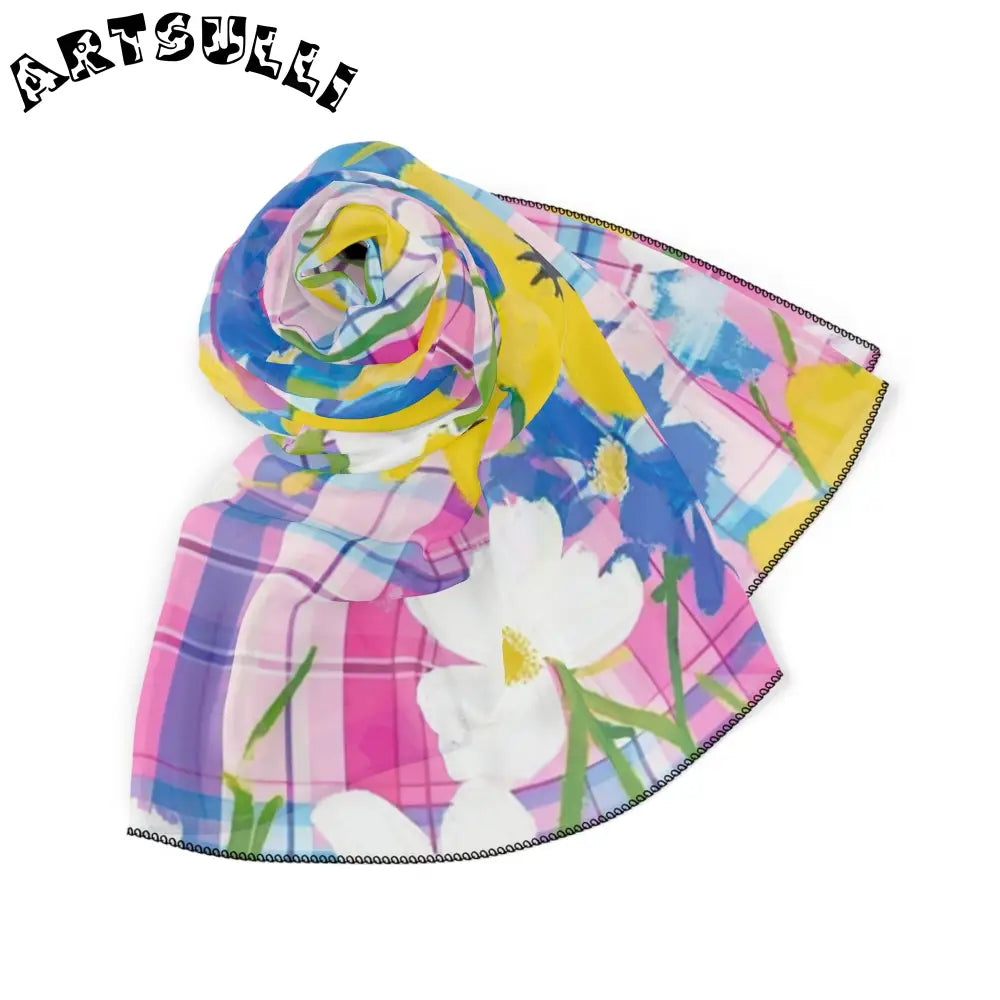 JAKKOUTTHEBXX Plaid Garden Pink and Purple Poly Scarf JAKKOUTTHEBXX