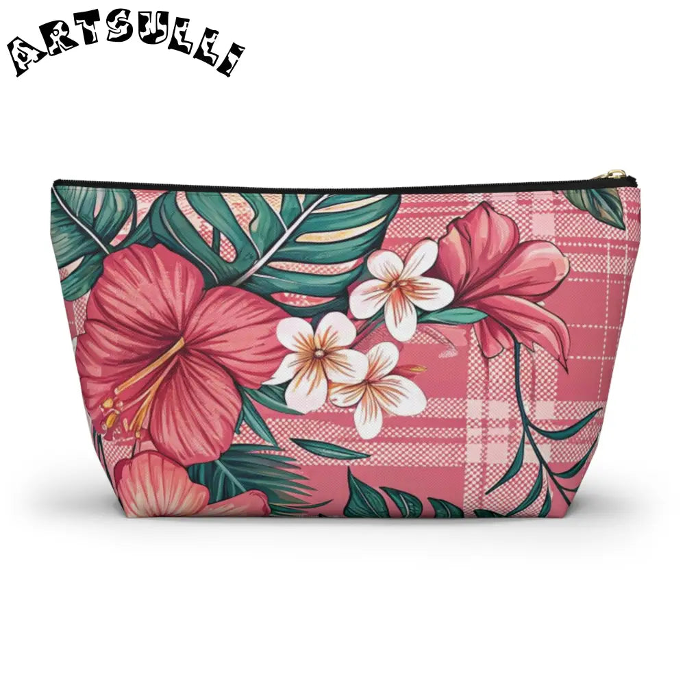 JAKKOUTTHEBXX Plaid x Floral Burgundy and Green Accessory Pouch w