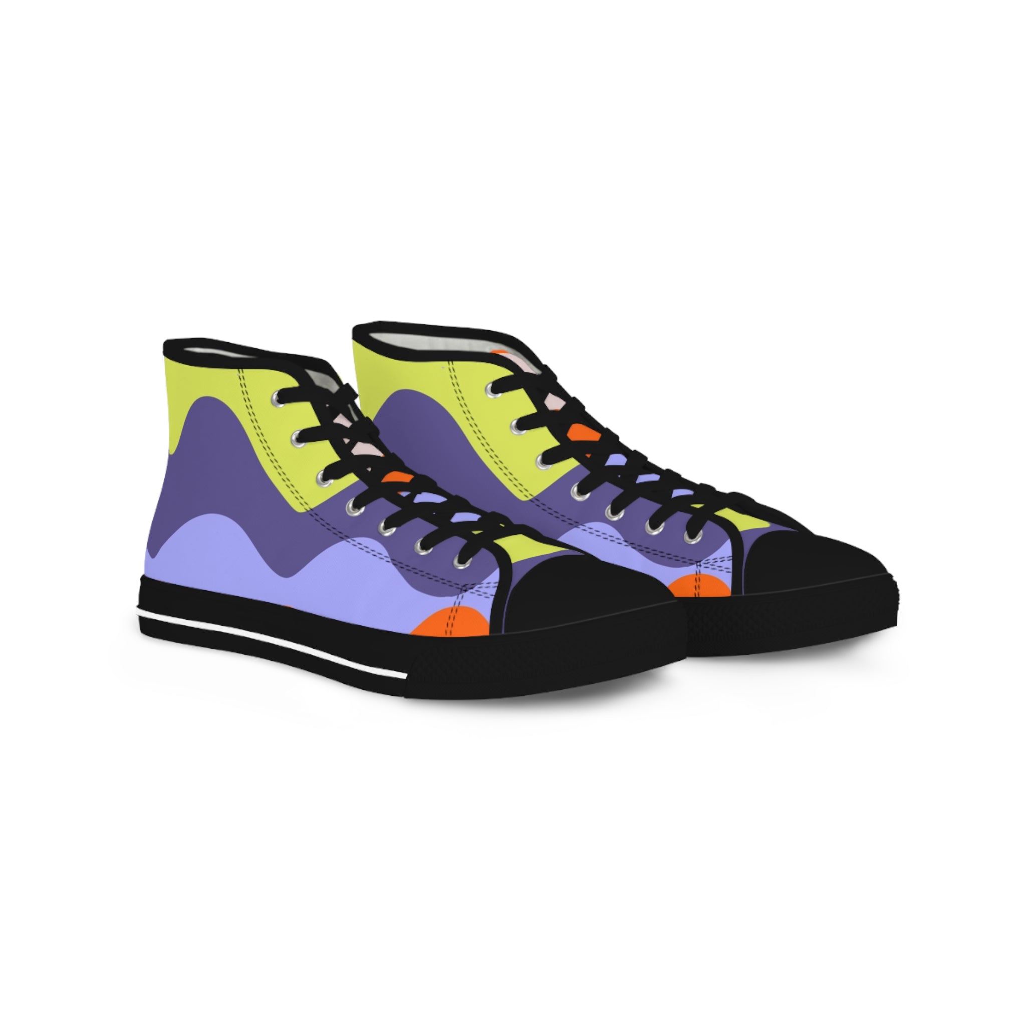 Waves Yellow and Blue Men's High Top Sneakers, Artsulli - Art is Long, Life is Short, Shoes, Size, US 5, Color, Black sole, , , 31460650530499399768
